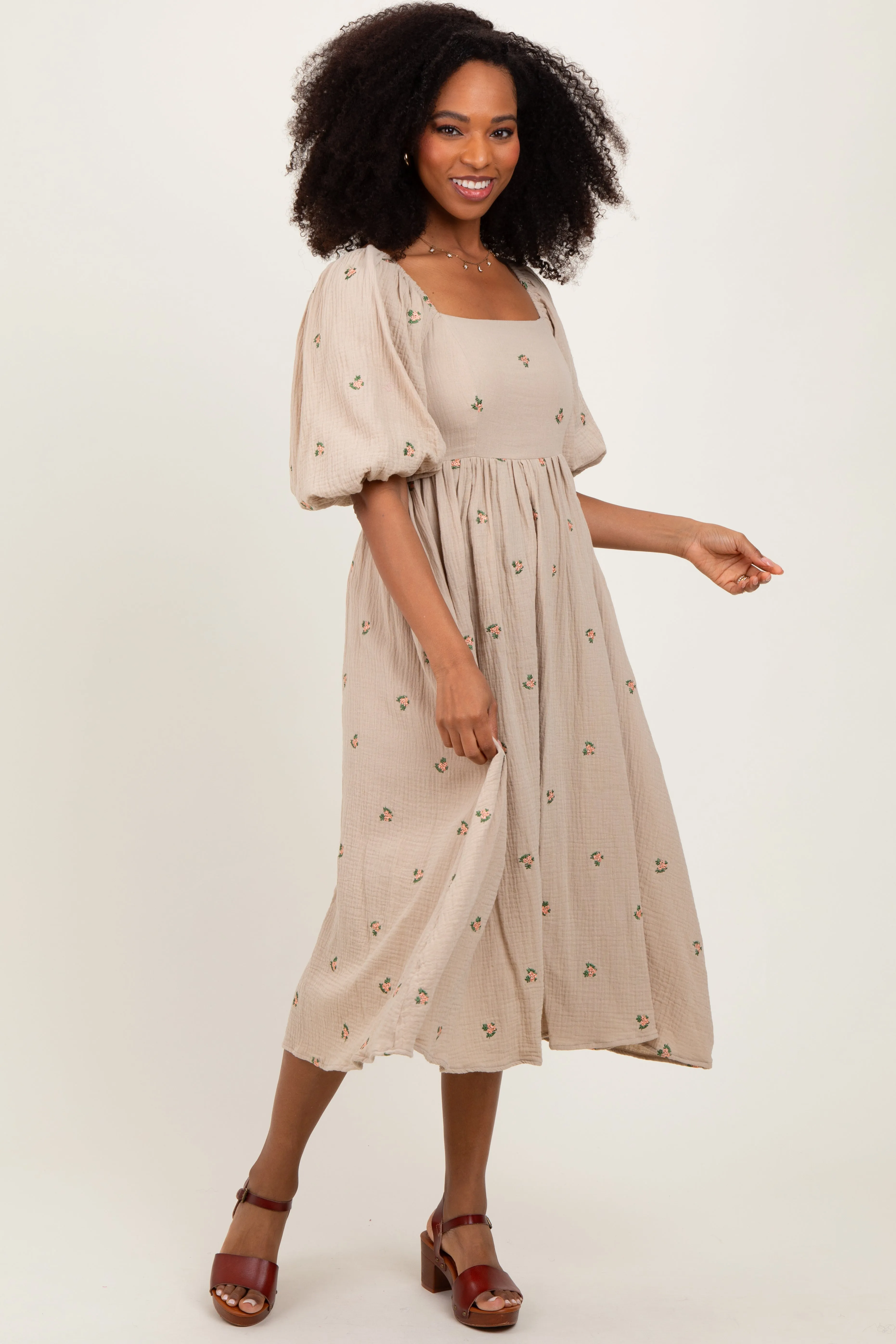 Taupe Floral Maternity Midi Dress sold by Pinkblush product image thumbnail 5