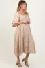 Taupe Floral Maternity Midi Dress sold by Pinkblush