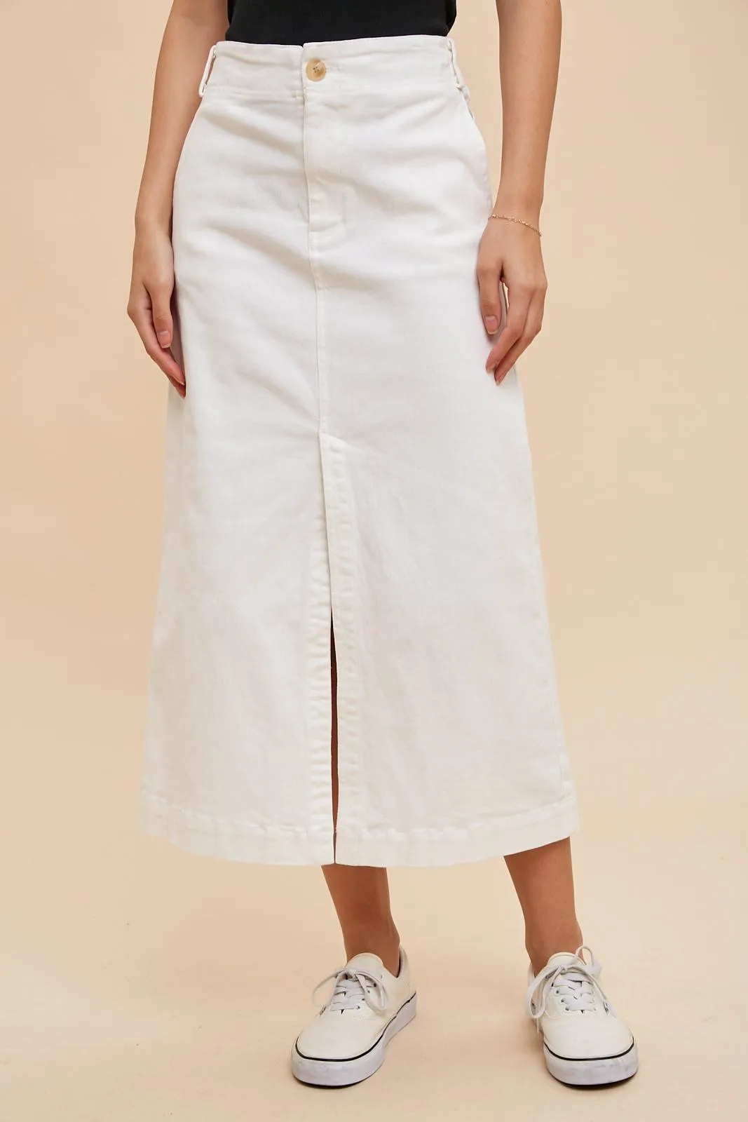Off White Stretch Twill Pencil Skirt sold by Pinkblush product image thumbnail 2