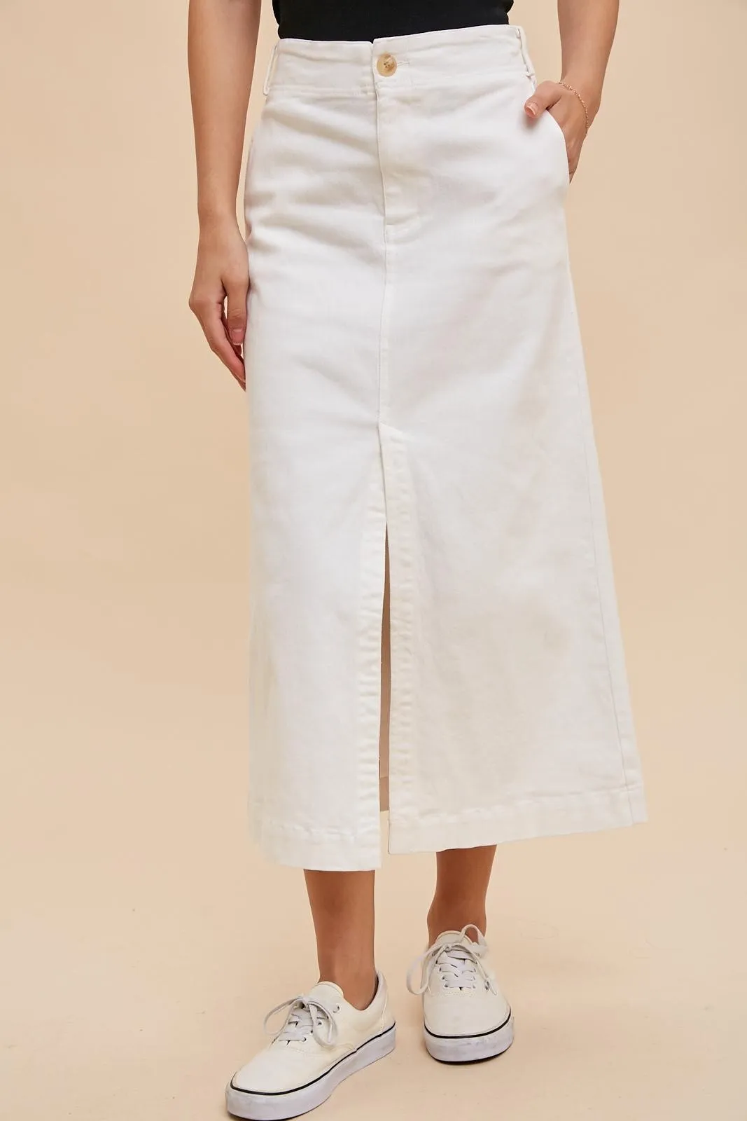 Off White Stretch Twill Pencil Skirt sold by Pinkblush product image thumbnail 3