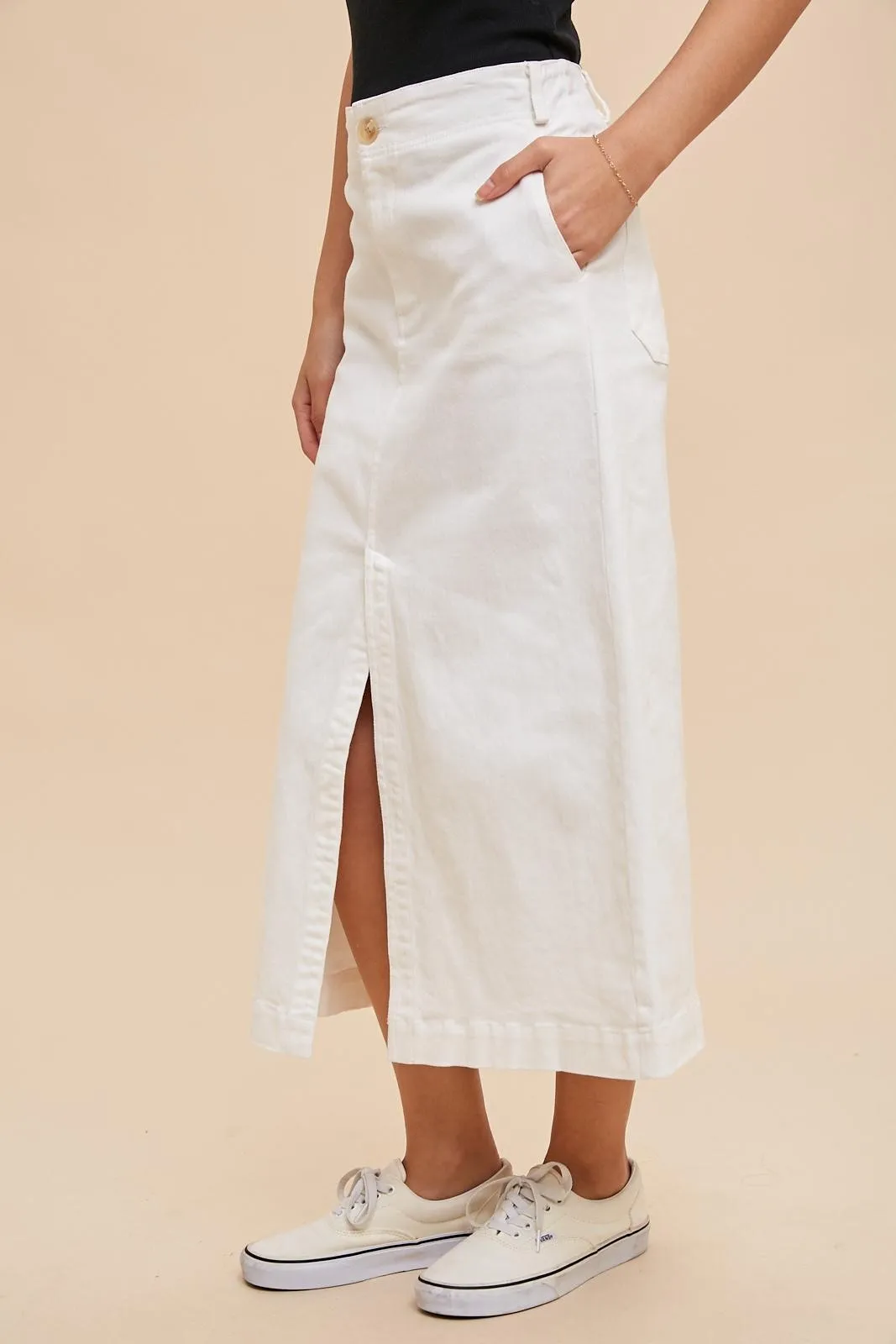 Off White Stretch Twill Pencil Skirt sold by Pinkblush product image thumbnail 4