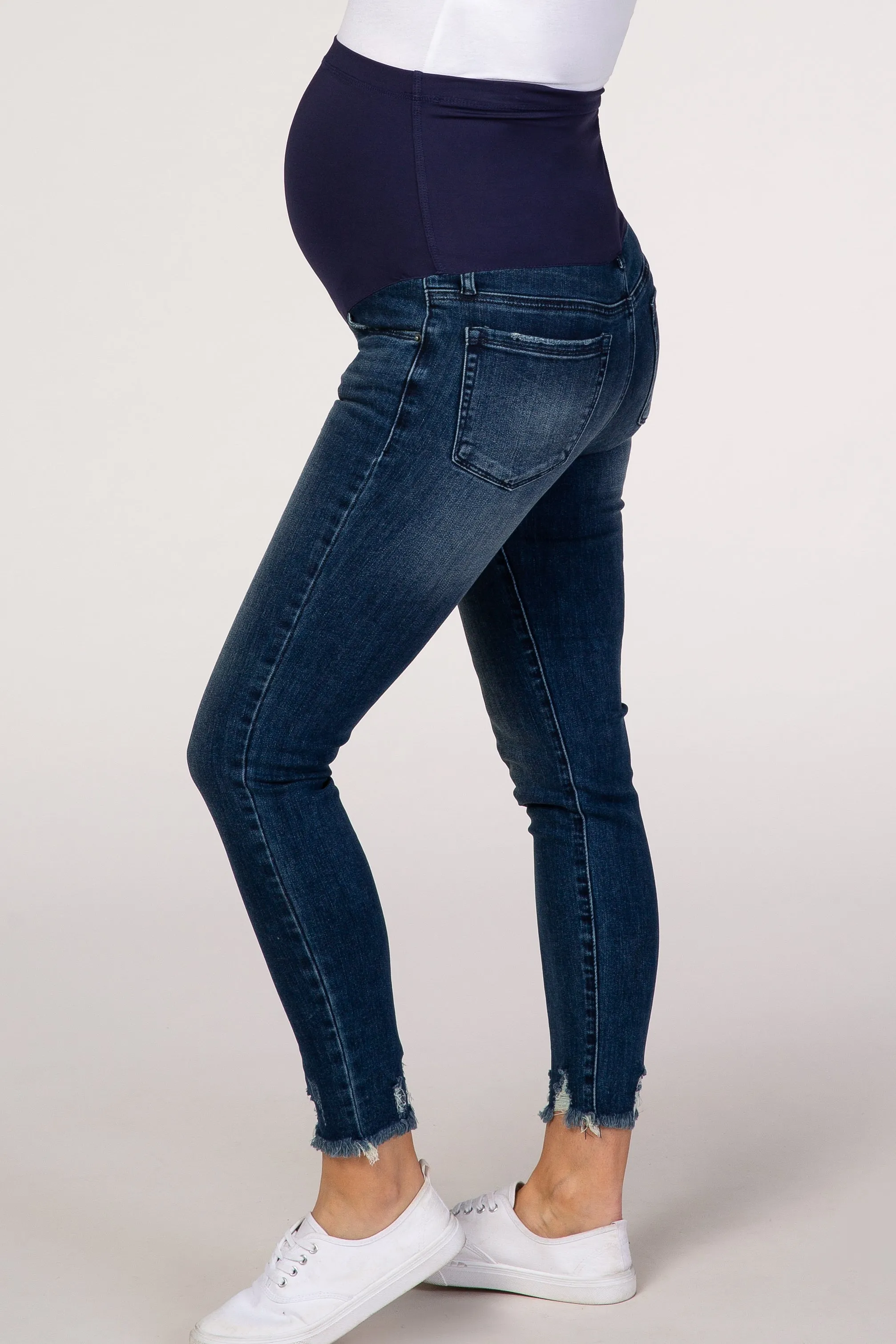 PinkBlush Blue Distressed Cropped Maternity Jeans sold by Pinkblush product image thumbnail 3