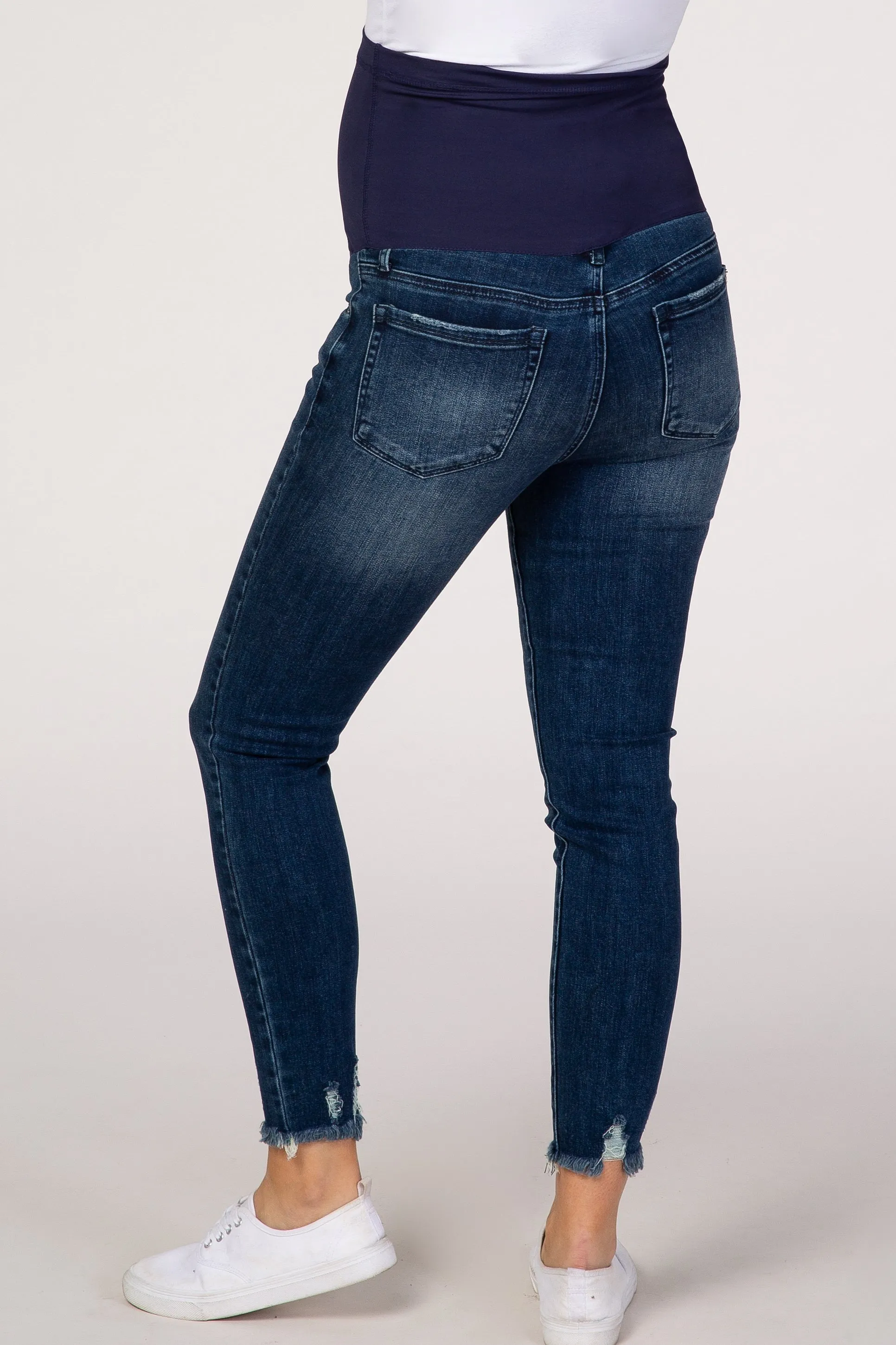 PinkBlush Blue Distressed Cropped Maternity Jeans sold by Pinkblush product image thumbnail 4