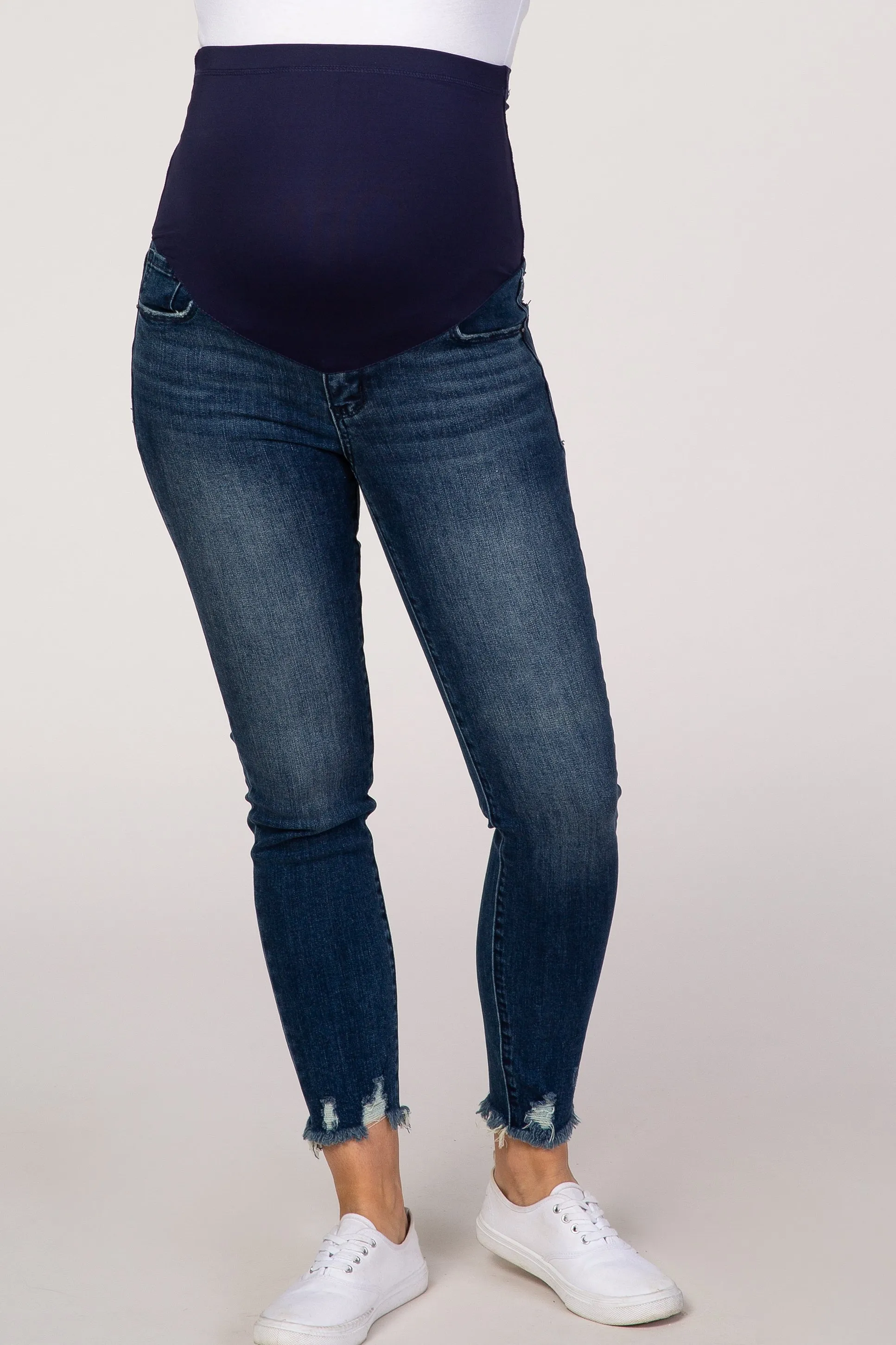 PinkBlush Blue Distressed Cropped Maternity Jeans sold by Pinkblush product image thumbnail 2