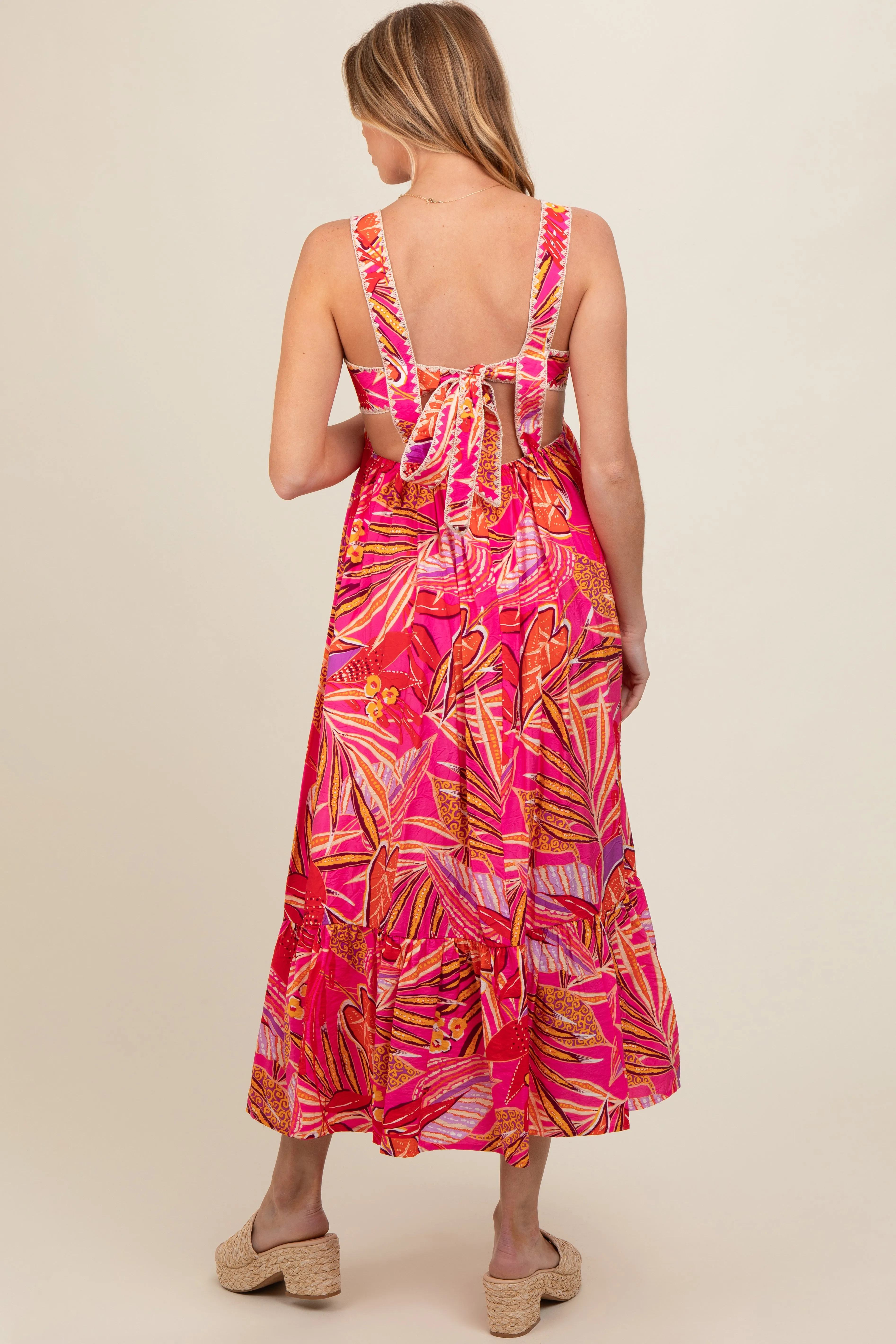 Fuchsia Tropical Back Tie Cutout Maternity Maxi Dress sold by Pinkblush product image thumbnail 4