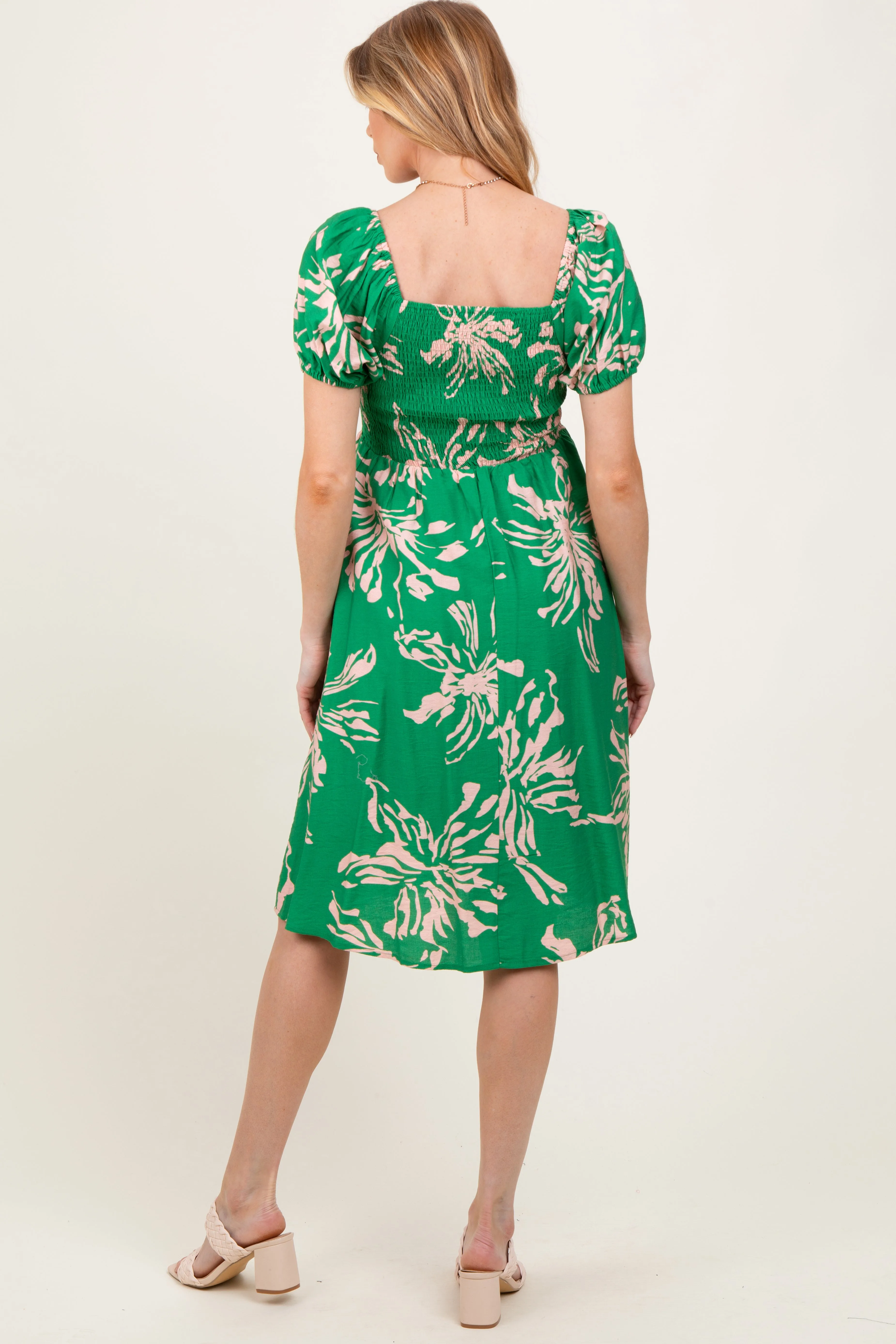 Green Floral Square Neck Short Sleeve Maternity Dress sold by Pinkblush product image thumbnail 3