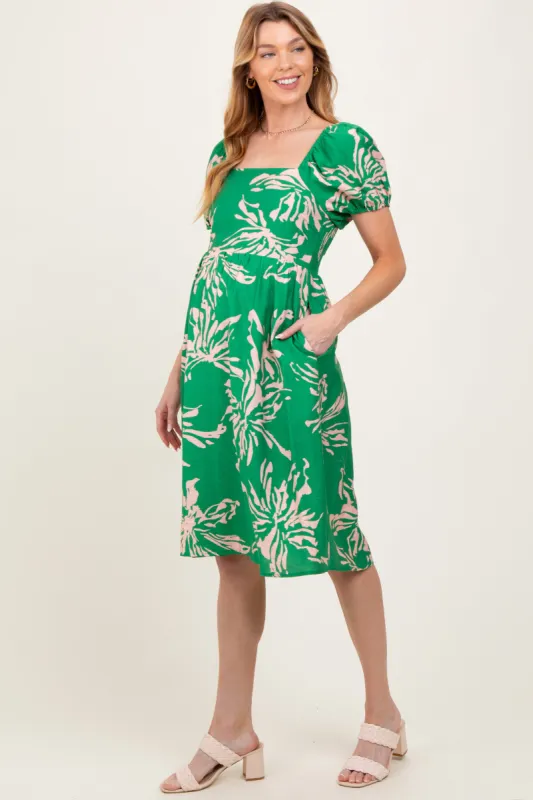 Green Floral Square Neck Short Sleeve Maternity Dress sold by Pinkblush