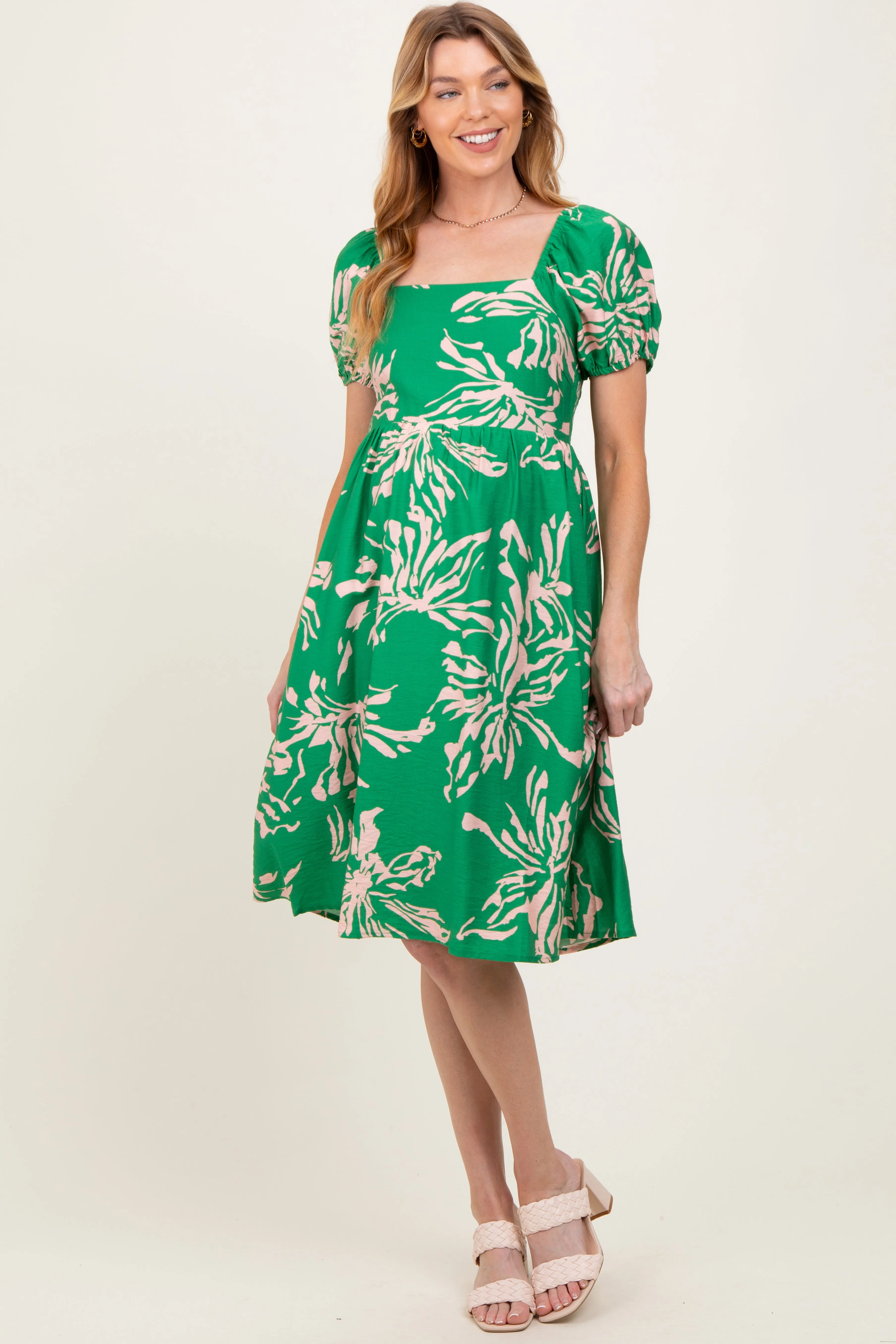 Green Floral Square Neck Short Sleeve Maternity Dress sold by Pinkblush product image thumbnail 2