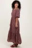 Burgundy Floral Puffed Short Sleeve Maxi Dress sold by Pinkblush