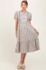 Beige Striped Short Sleeve Maternity Midi Dress sold by Pinkblush