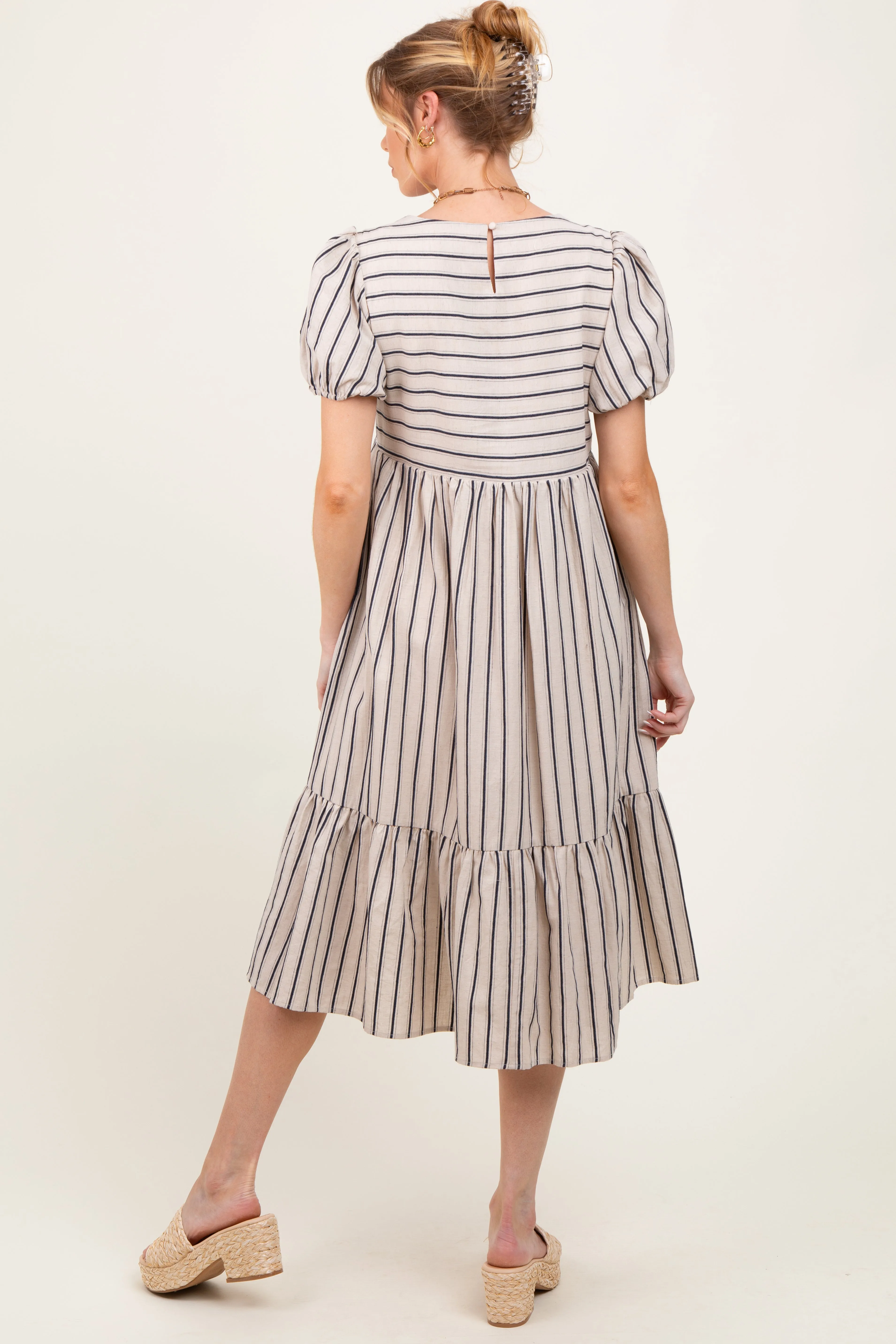 Beige Striped Short Sleeve Maternity Midi Dress sold by Pinkblush product image thumbnail 3