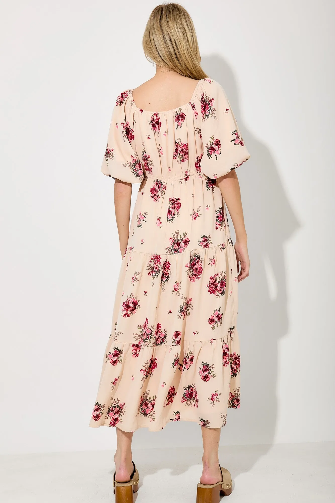 Cream Floral Puff Sleeve Tiered Maxi Dress sold by Pinkblush product image thumbnail 3