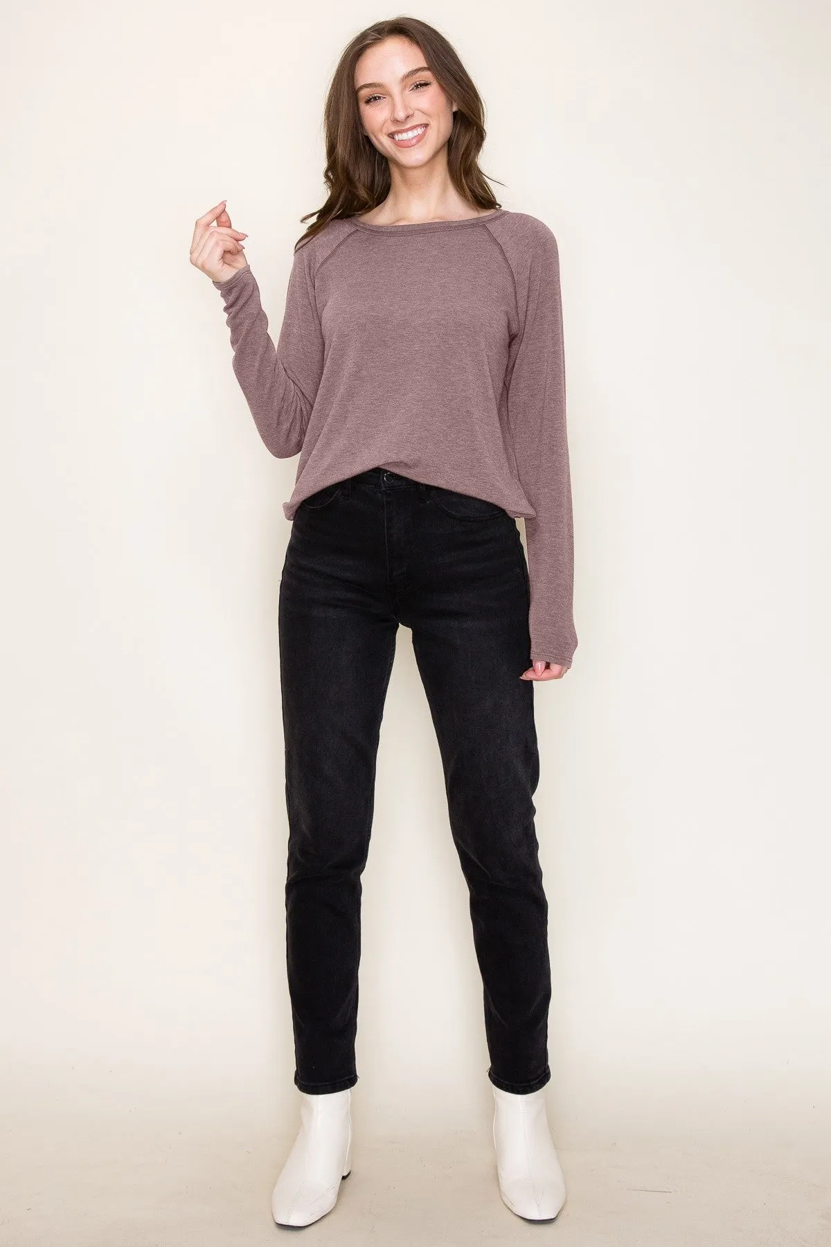 Brown Exposed Stitch Long Sleeve Top sold by Pinkblush product image thumbnail 5