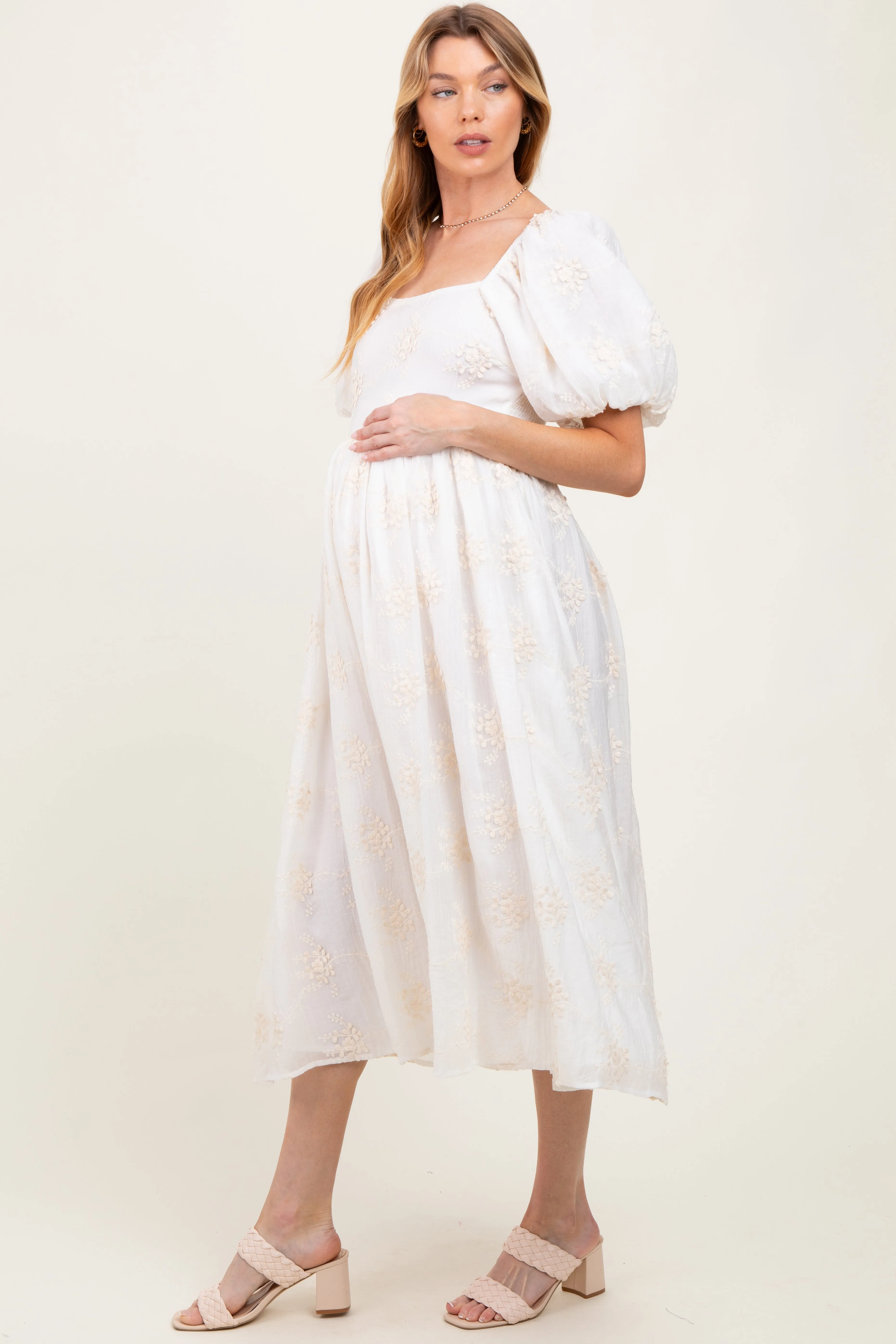 White Textured Maternity Midi Dress sold by Pinkblush product image thumbnail 2