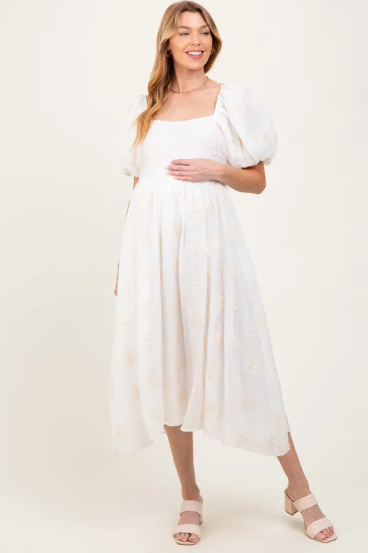 White Textured Maternity Midi Dress sold by Pinkblush