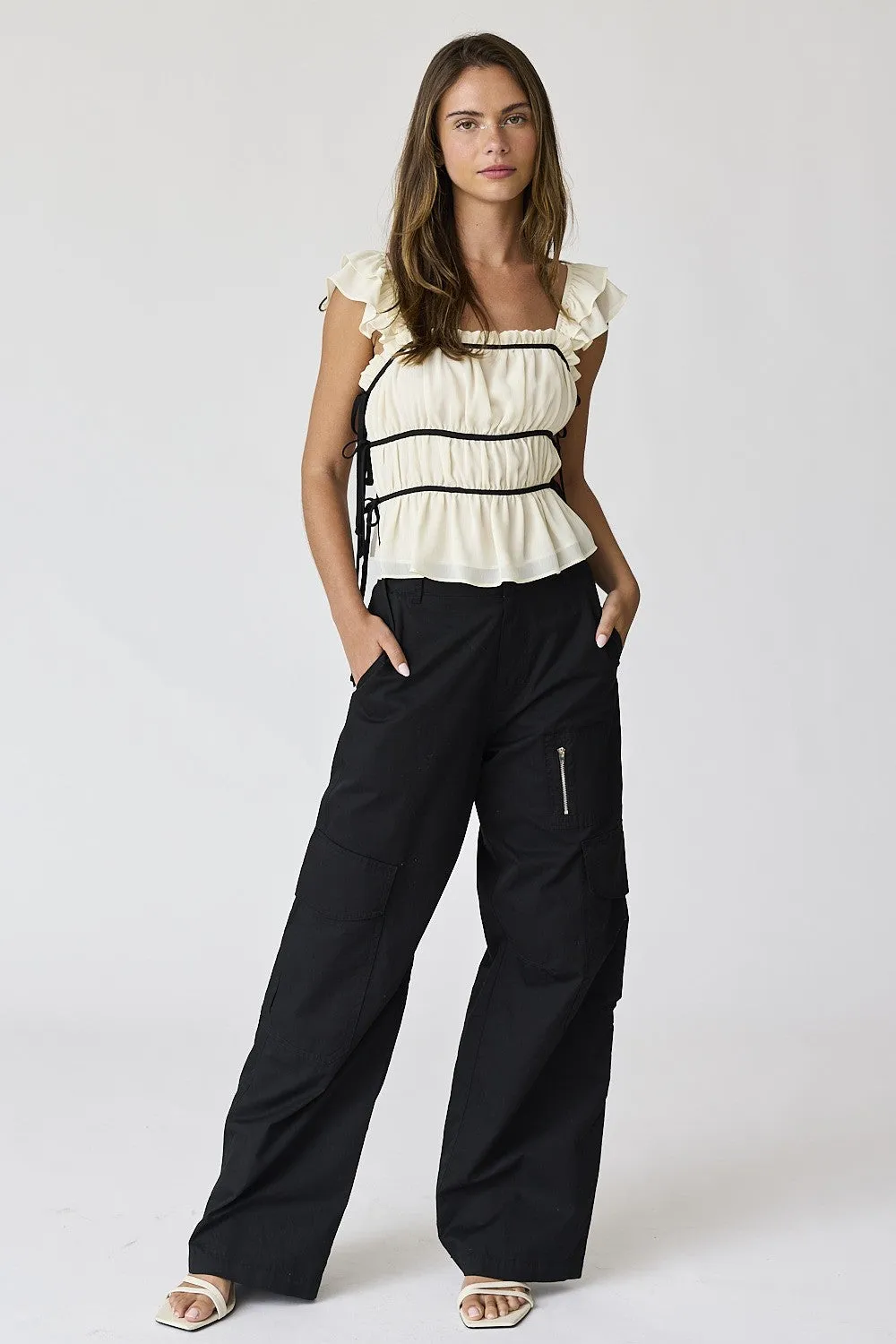 Cream Ruffled Side Tie Top sold by Pinkblush product image thumbnail 4