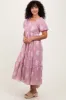 Mauve Floral Print Ruffle Hem Midi Dress sold by Pinkblush
