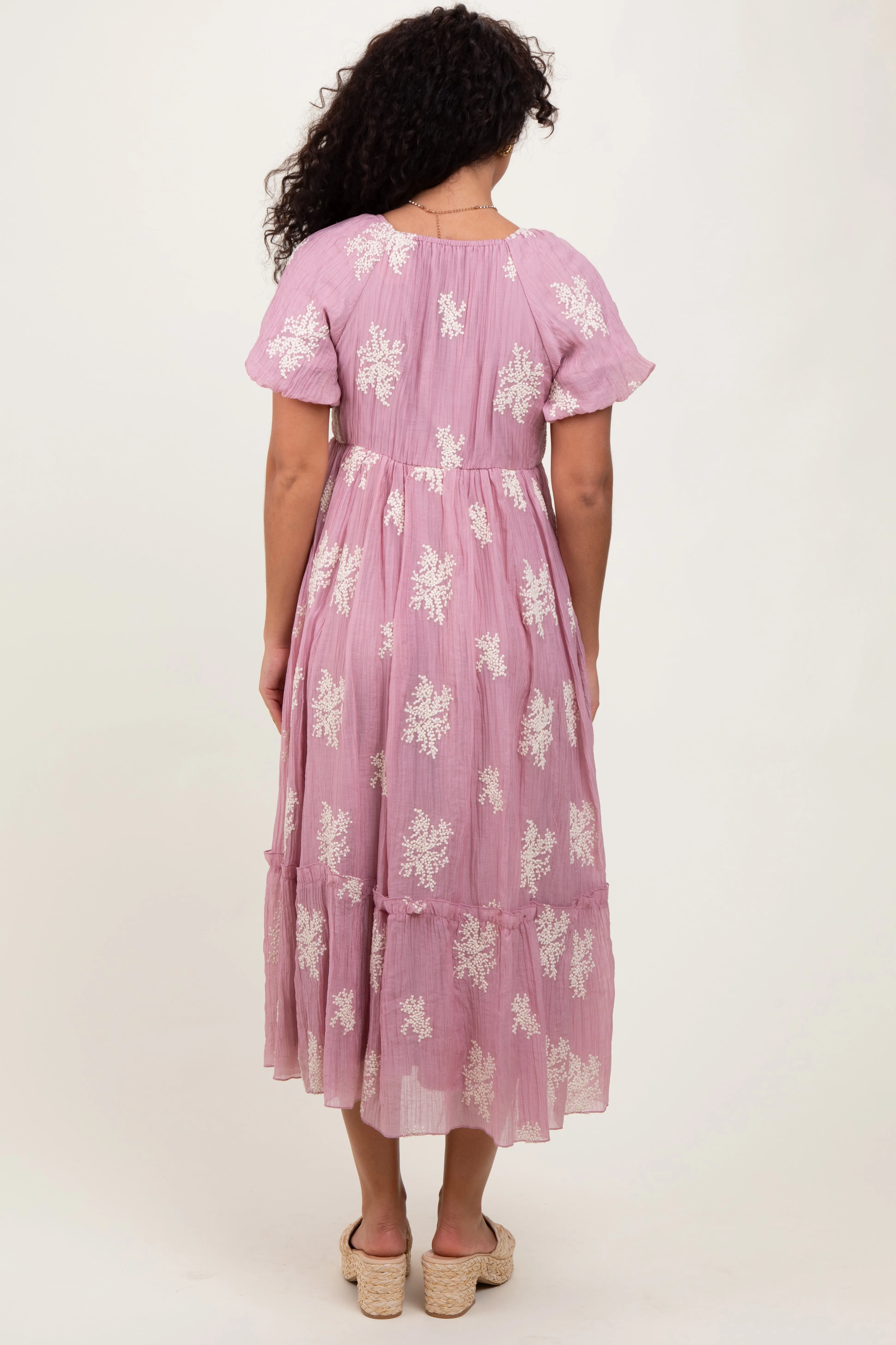 Mauve Floral Print Ruffle Hem Midi Dress sold by Pinkblush product image thumbnail 4