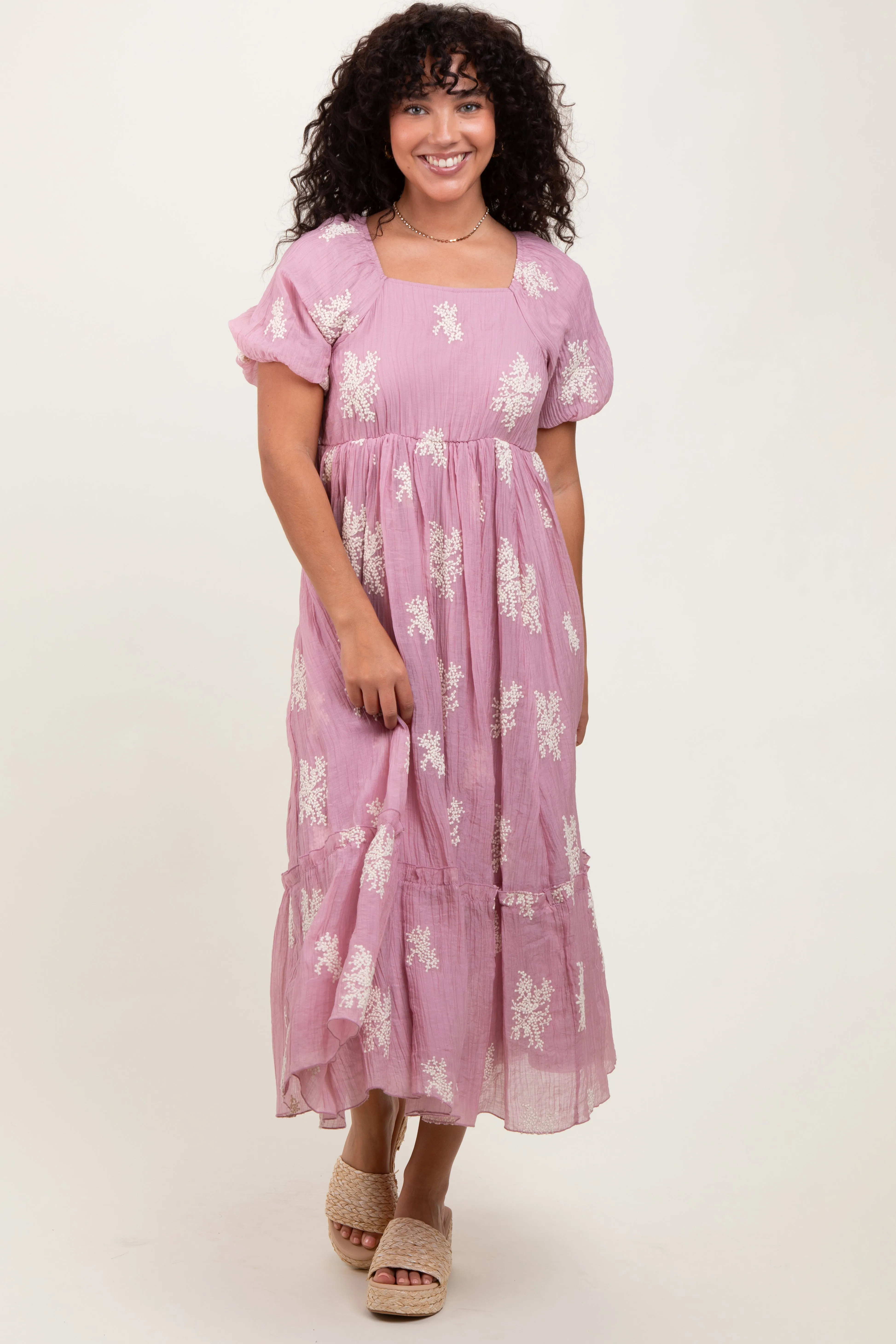Mauve Floral Print Ruffle Hem Midi Dress sold by Pinkblush