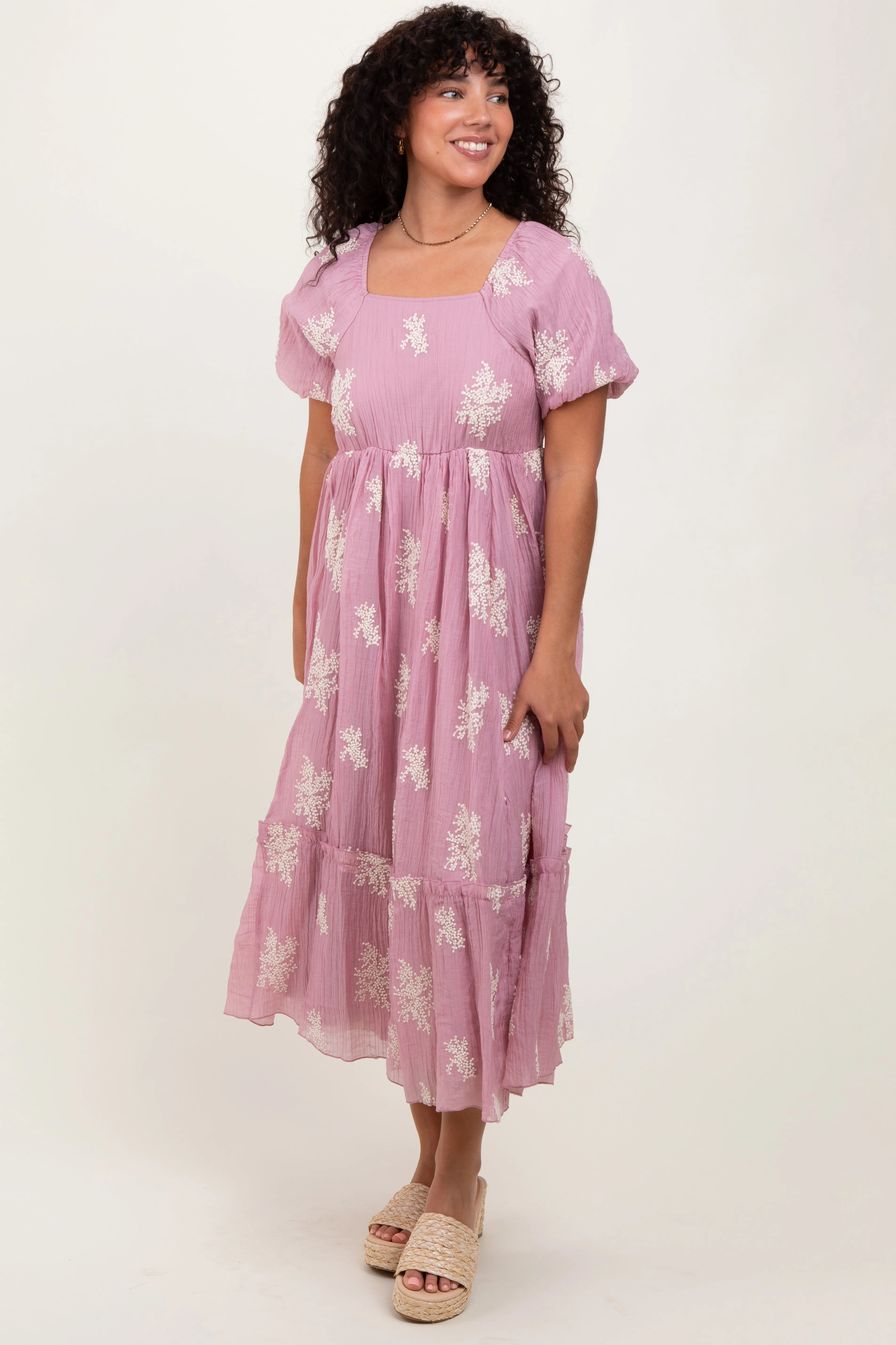 Mauve Floral Print Ruffle Hem Midi Dress sold by Pinkblush product image thumbnail 2