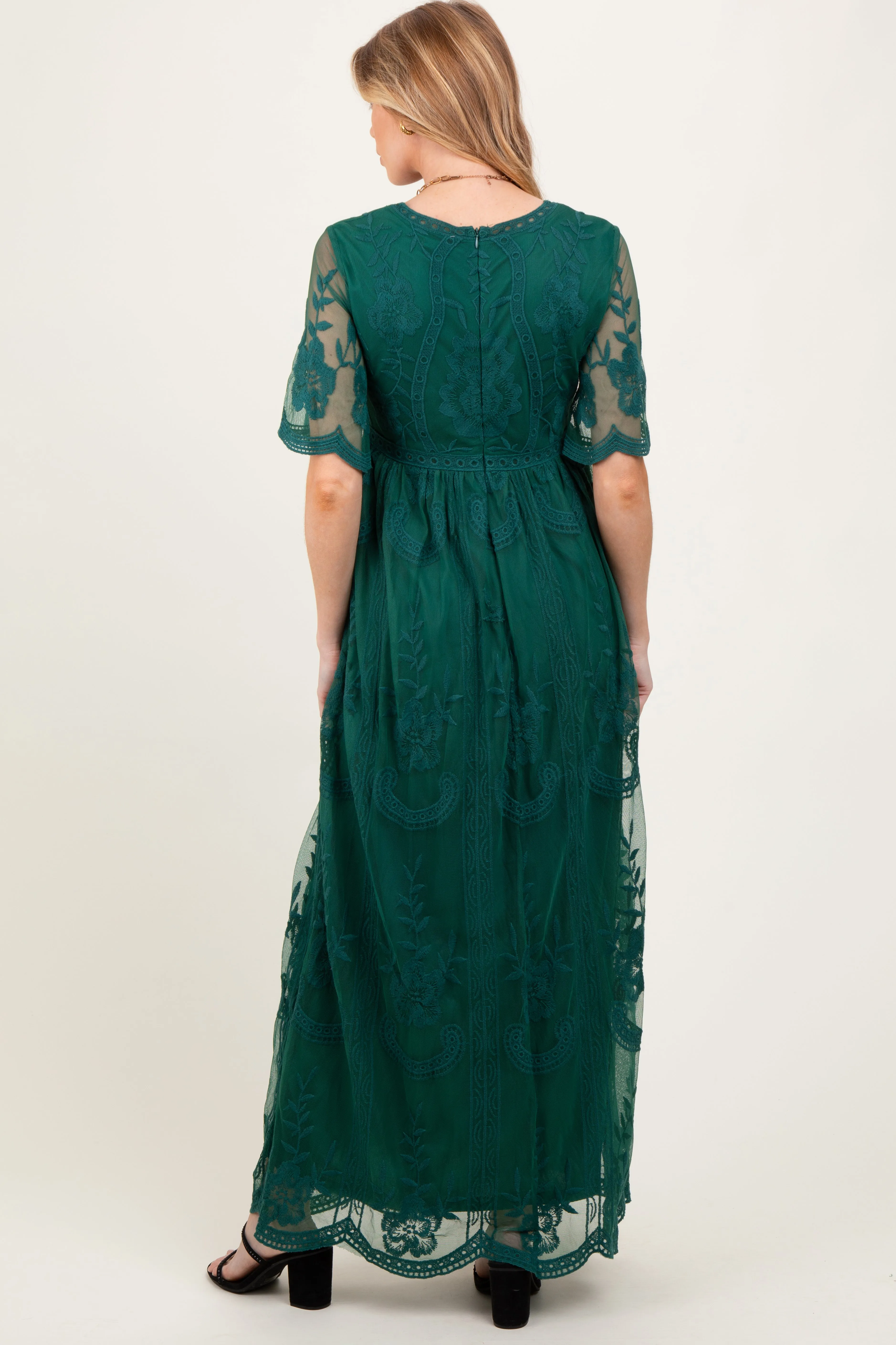 Green Lace Mesh Overlay Maternity Maxi Dress sold by Pinkblush product image thumbnail 4
