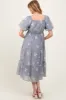 Light Blue Floral Embroidered Tiered Maternity Midi Dress sold by Pinkblush