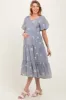 Light Blue Floral Embroidered Tiered Maternity Midi Dress sold by Pinkblush