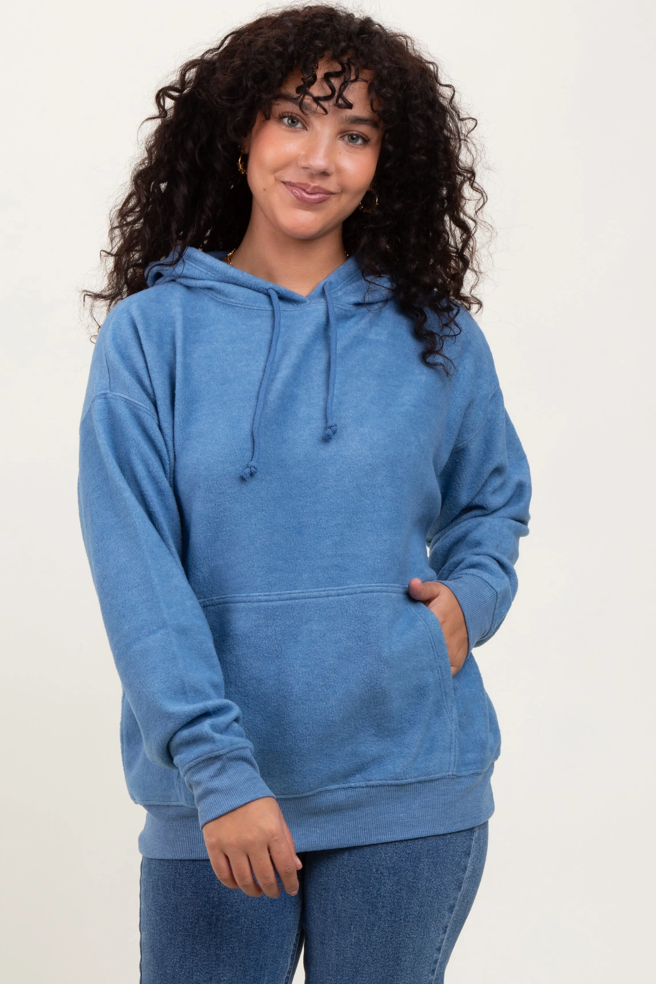 Blue Brushed Knit Oversized Hoodie sold by Pinkblush product image thumbnail 3