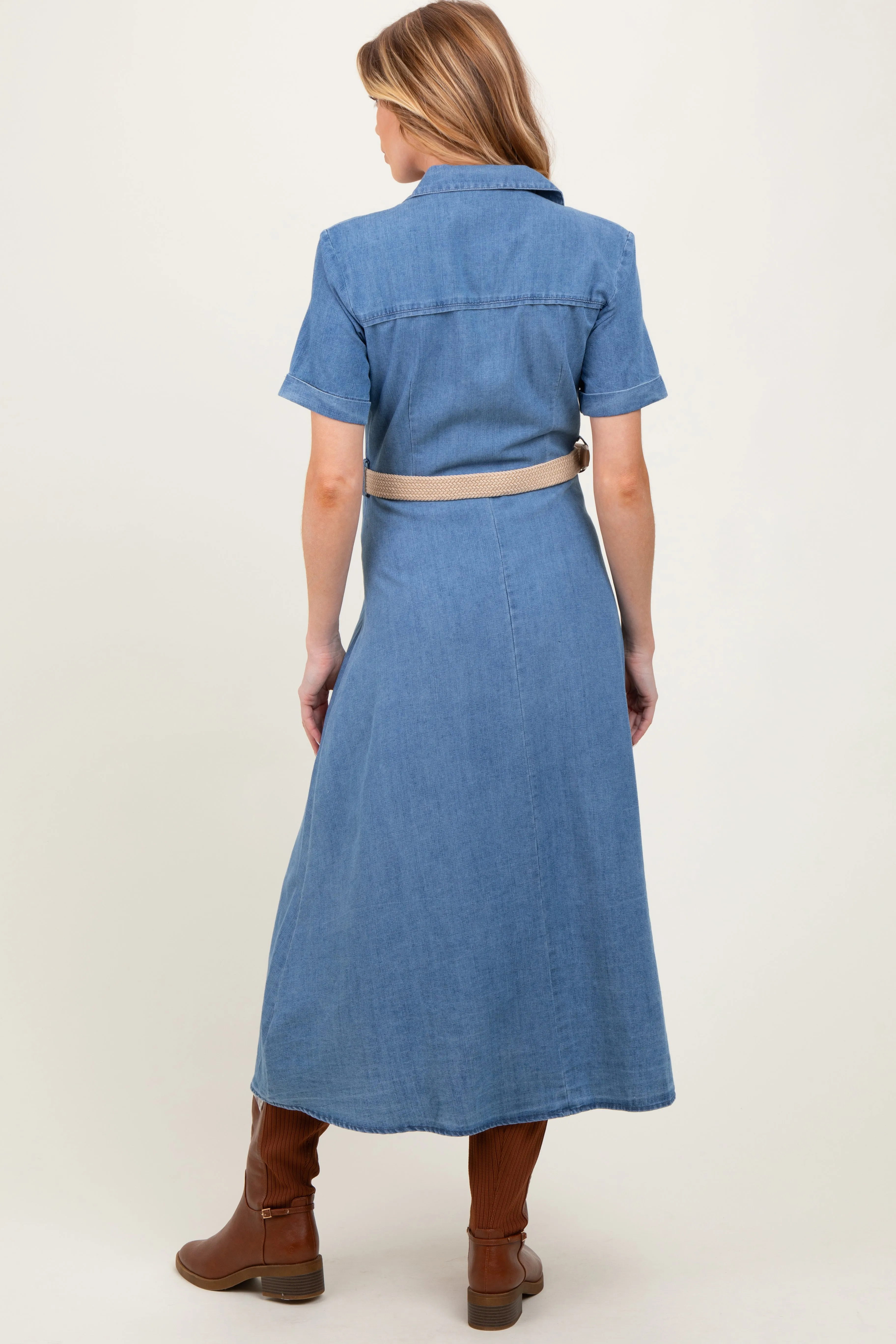 Blue Chambray Button Down Maternity Midi Shirt Dress sold by Pinkblush product image thumbnail 2