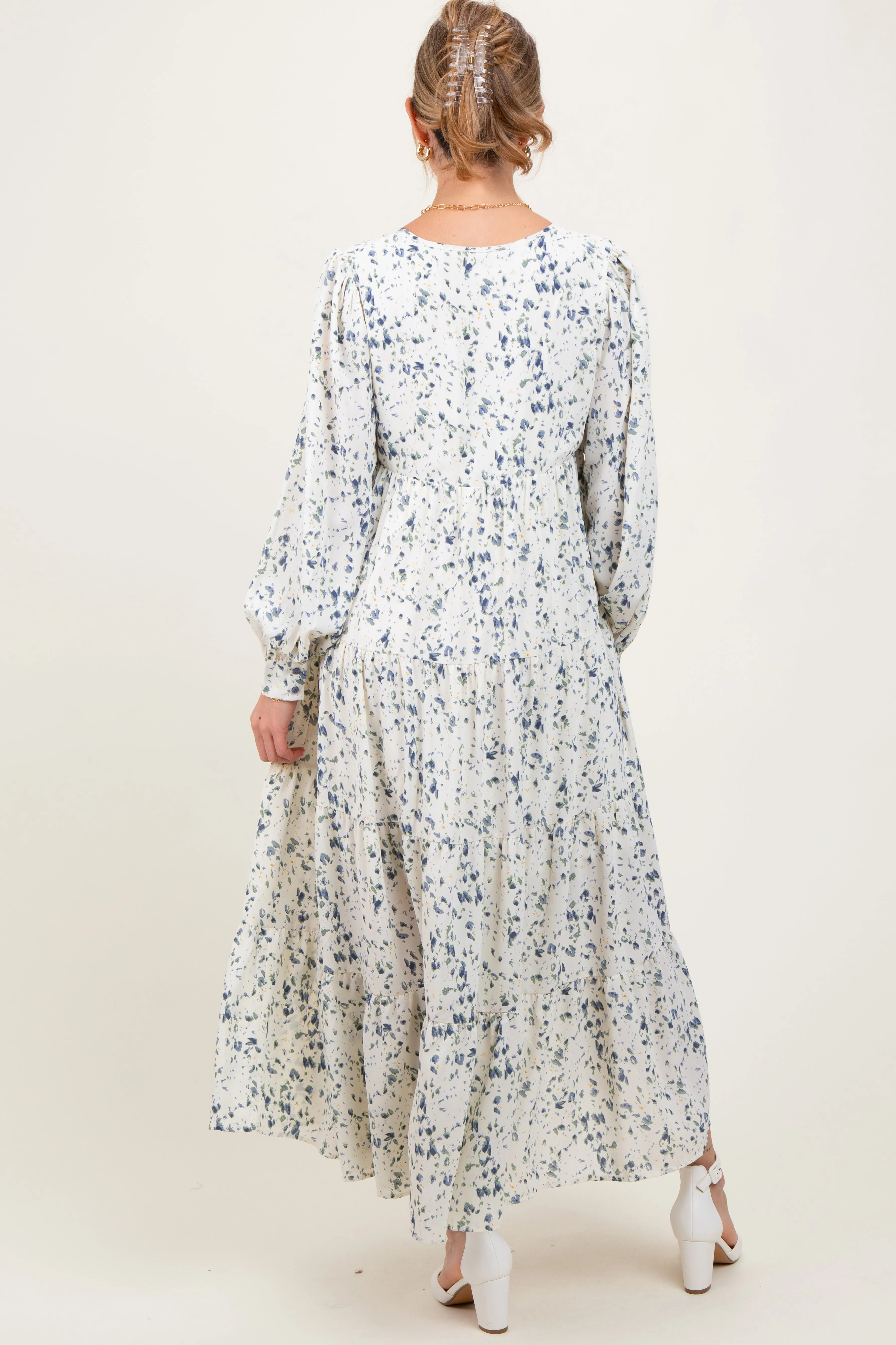 Blue Printed Tiered Maternity Maxi Dress sold by Pinkblush product image thumbnail 2