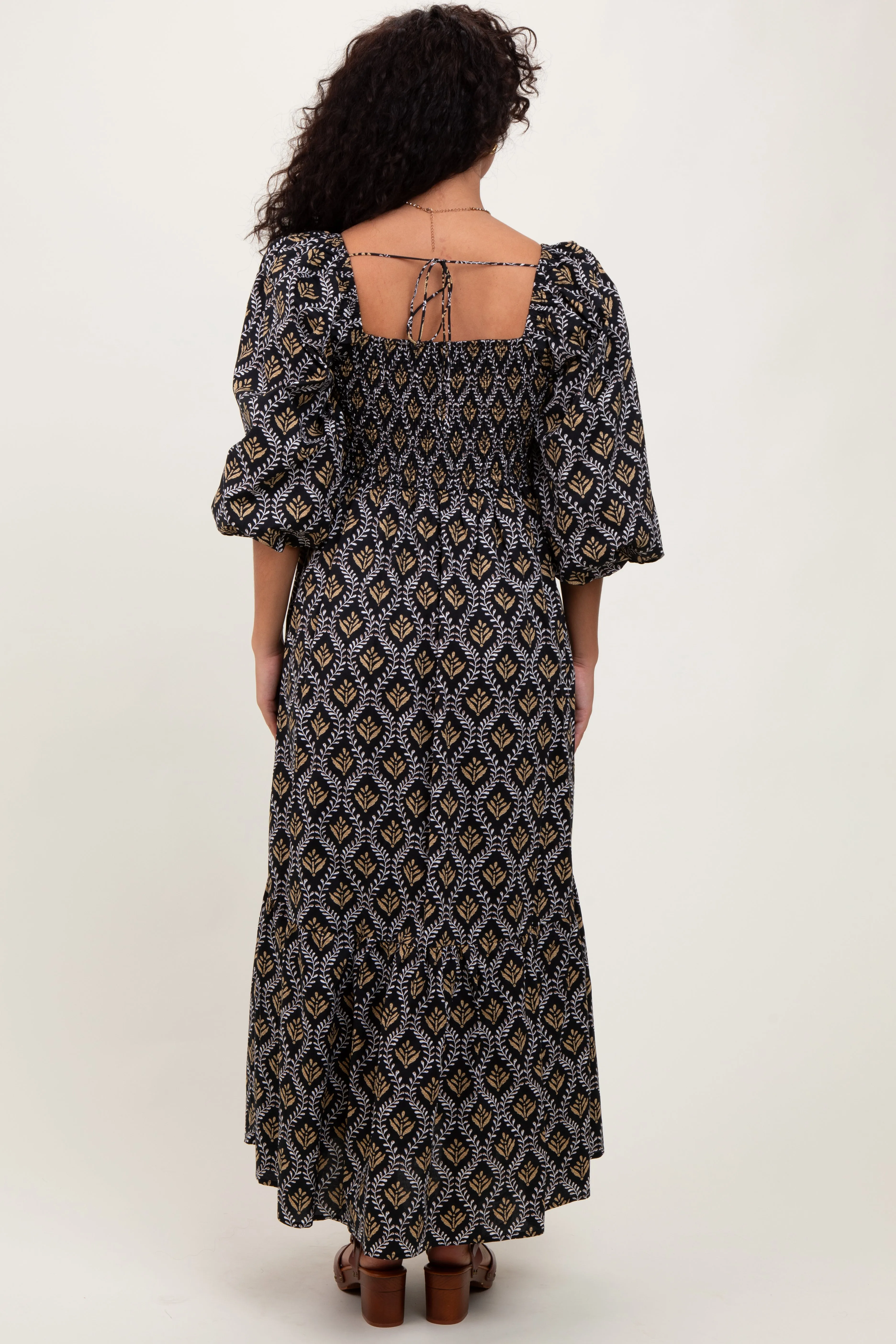 Black Damask Print Smocked Maxi Dress sold by Pinkblush product image thumbnail 2
