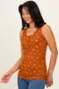 Rust Floral Print Ribbed Henley Sleeveless Top sold by Pinkblush