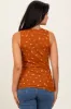 Rust Floral Print Ribbed Henley Sleeveless Top sold by Pinkblush