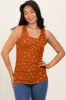 Rust Floral Print Ribbed Henley Sleeveless Top sold by Pinkblush
