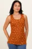 Rust Floral Print Ribbed Henley Sleeveless Top sold by Pinkblush