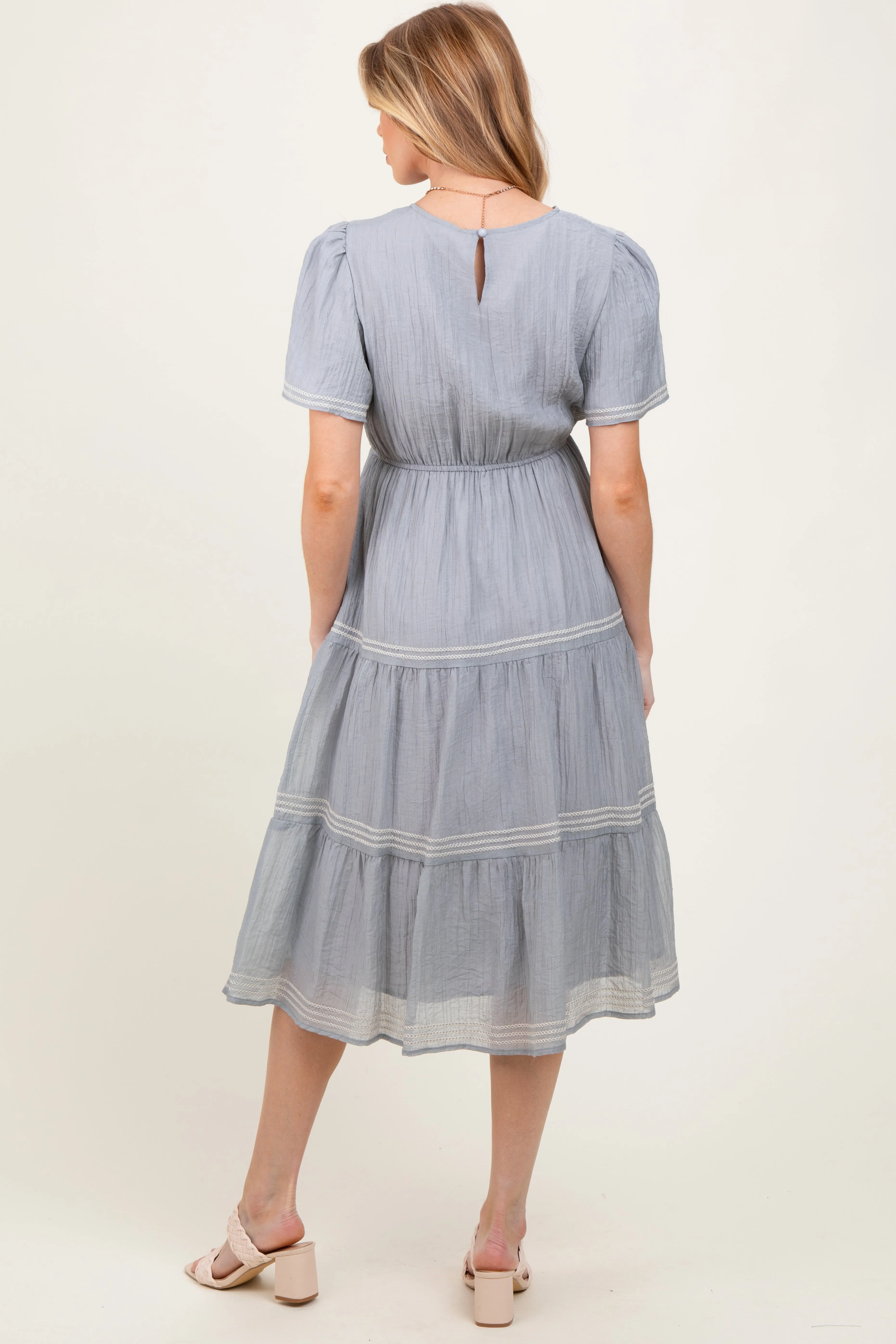 Light Blue Embroidered Tiered Maternity Midi Dress sold by Pinkblush product image thumbnail 4