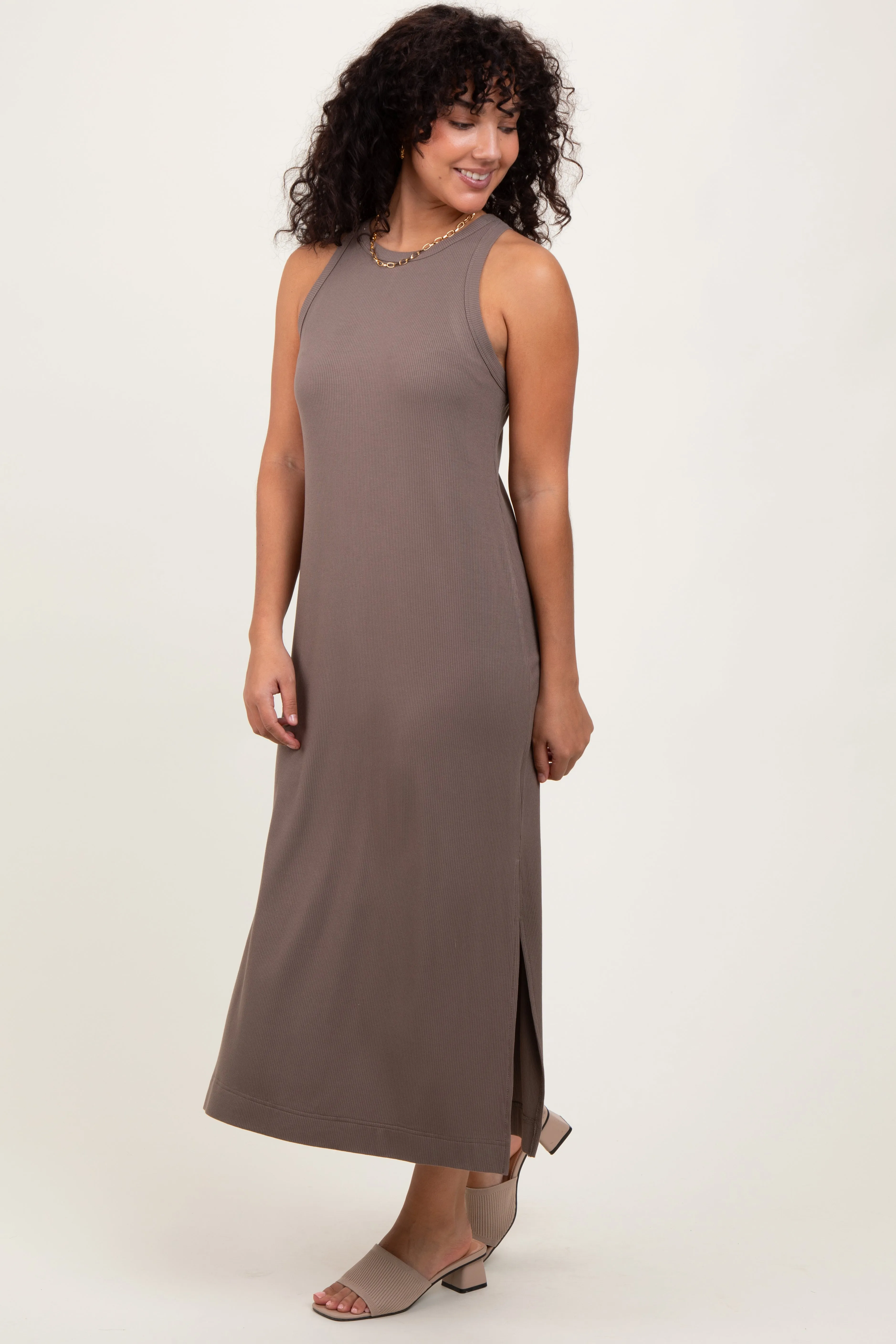 Mocha Sleeveless Side Slit Midi Dress sold by Pinkblush product image thumbnail 2