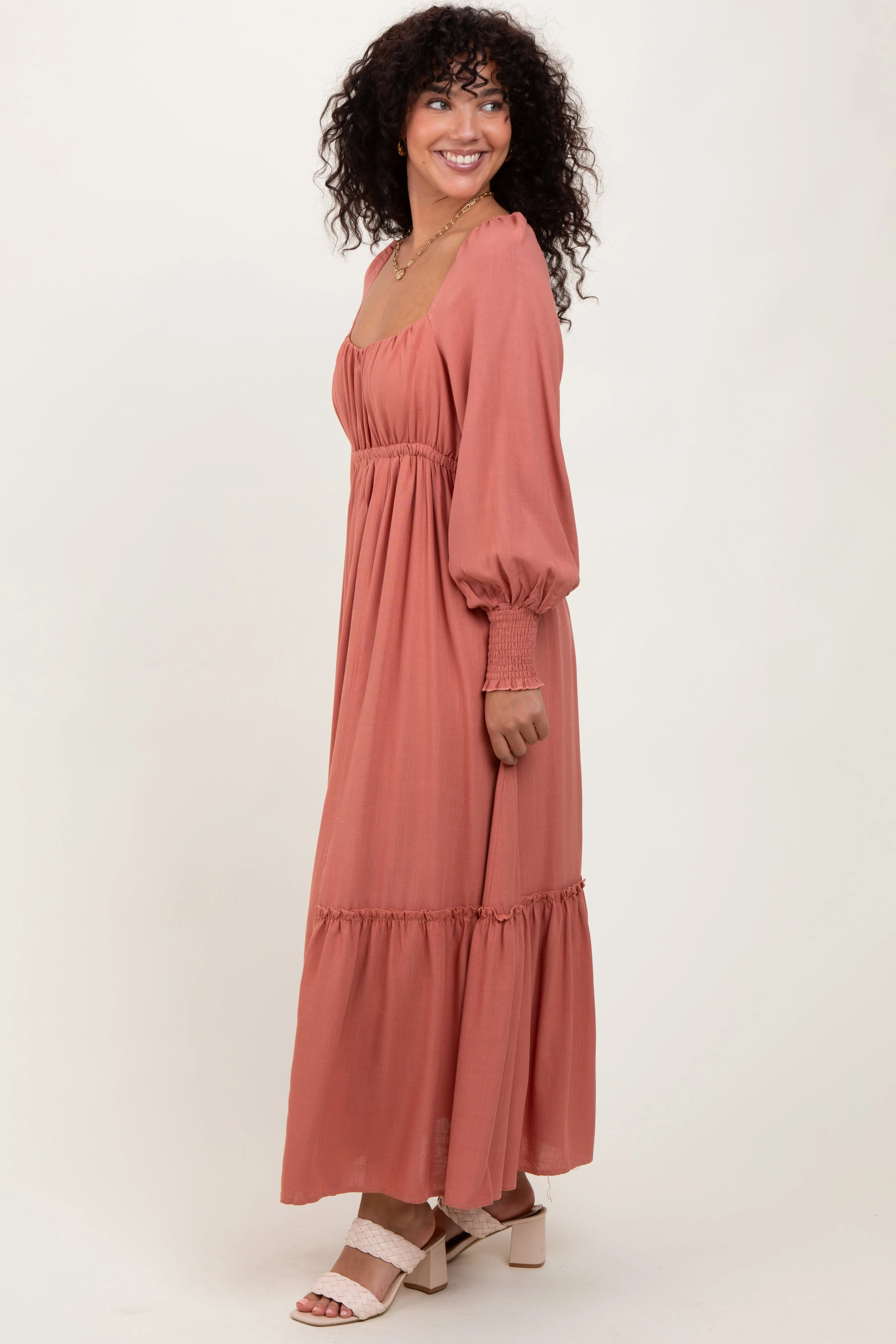 Mauve Square Neckline Bubble Sleeve Maxi Dress sold by Pinkblush product image thumbnail 2