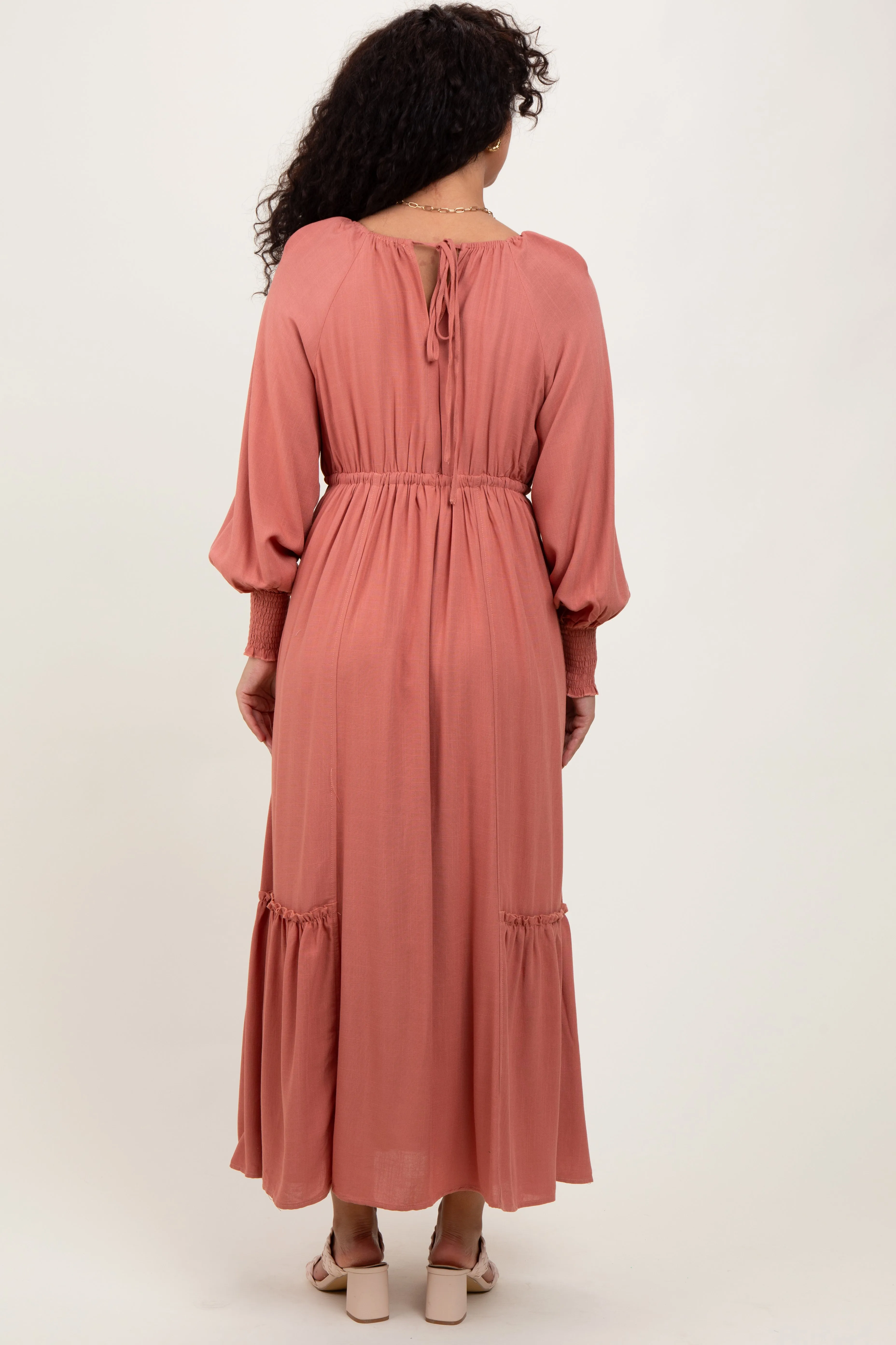 Mauve Square Neckline Bubble Sleeve Maxi Dress sold by Pinkblush product image thumbnail 3
