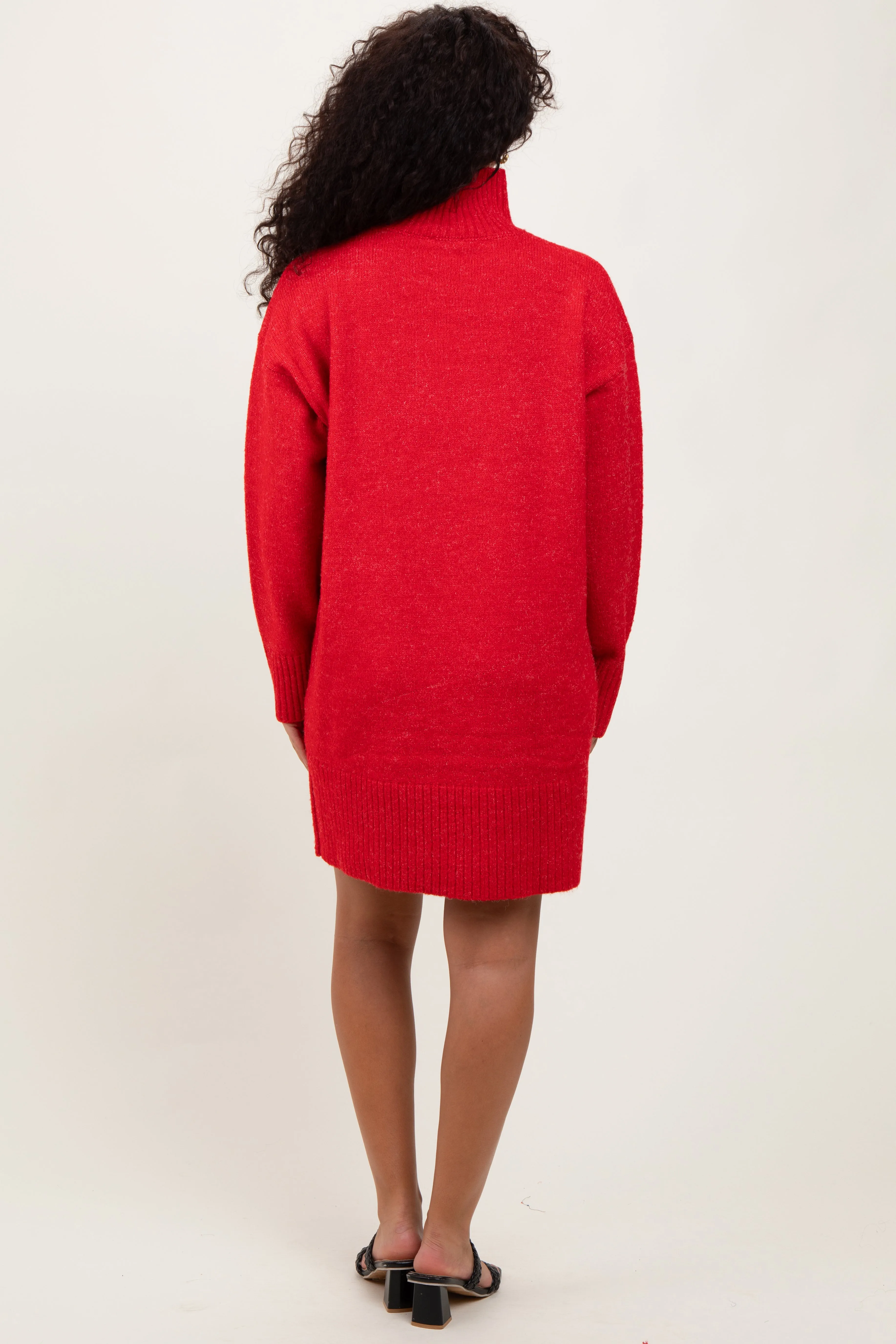 Red Chunky Knit Turtleneck Mini Sweater Dress sold by Pinkblush product image thumbnail 4