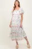 Ivory Floral Mesh Smocked Maternity Midi Dress sold by Pinkblush