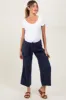 Navy Striped Drawstring Linen Blend Maternity Wide Leg Pants sold by Pinkblush