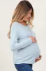 Light Blue Brushed Knit Henley Maternity Top sold by Pinkblush