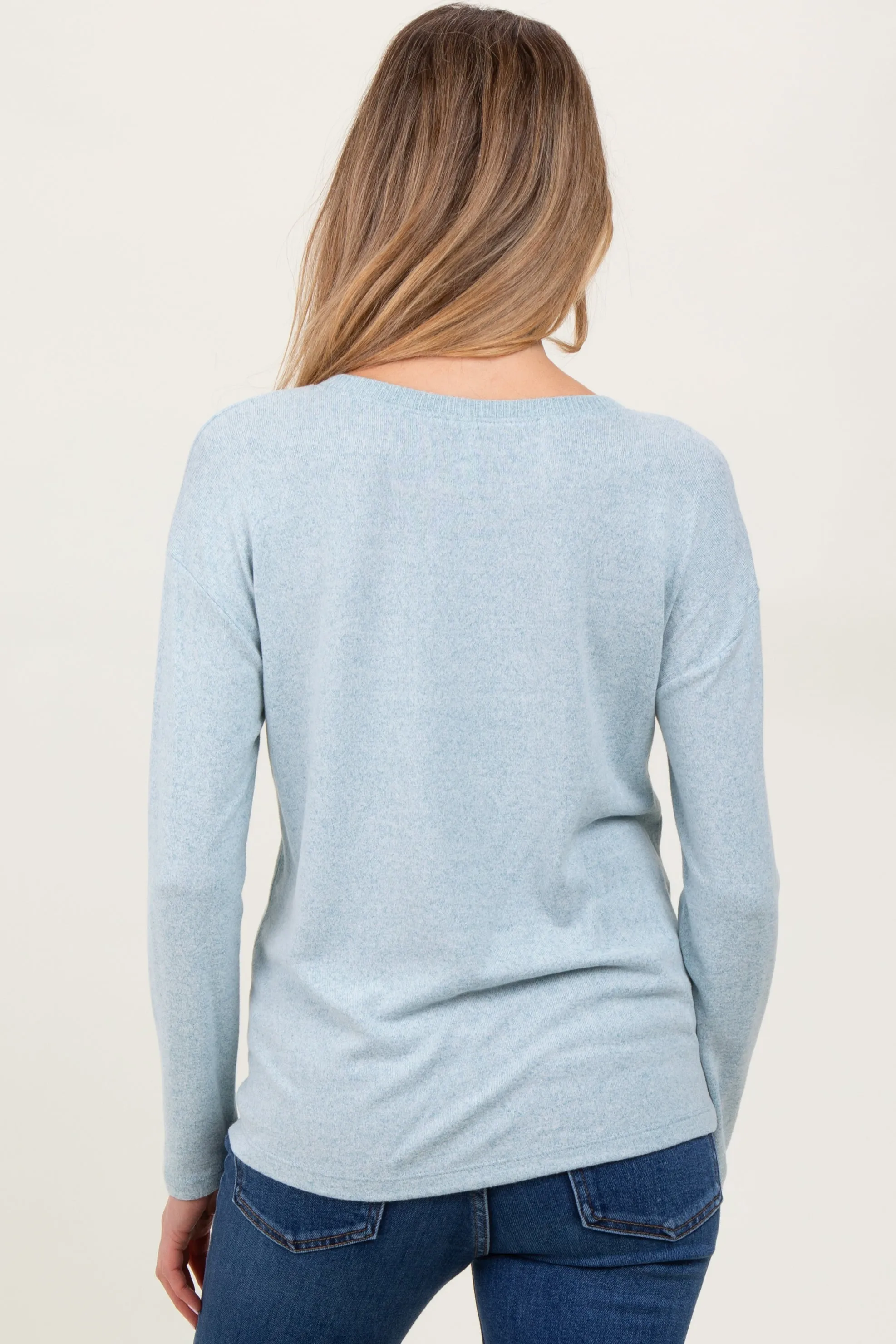 Light Blue Brushed Knit Henley Maternity Top sold by Pinkblush product image thumbnail 4