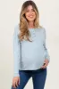 Light Blue Brushed Knit Henley Maternity Top sold by Pinkblush