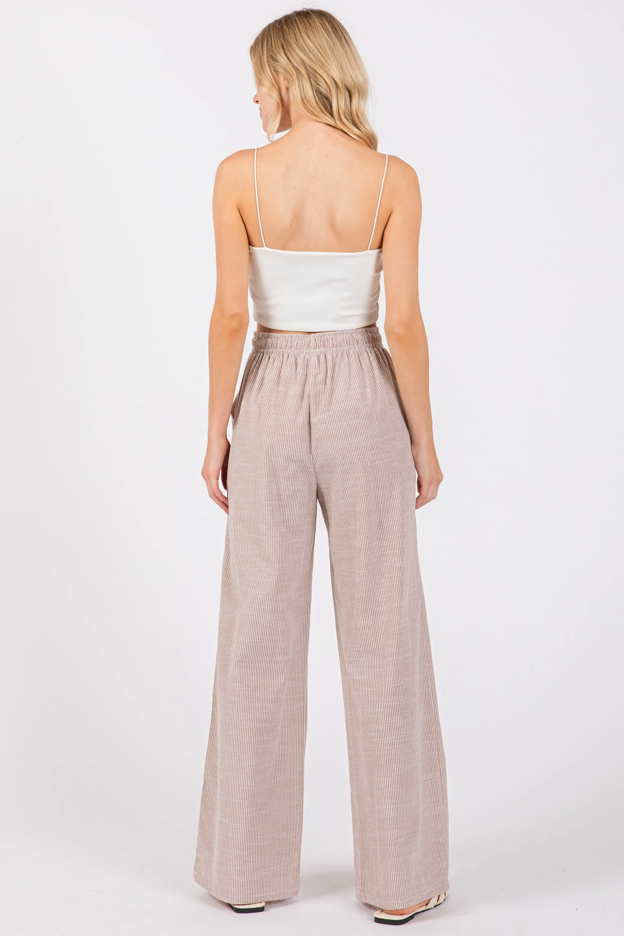 Light Taupe Striped Drawstring Wide Leg Pants sold by Pinkblush product image thumbnail 4