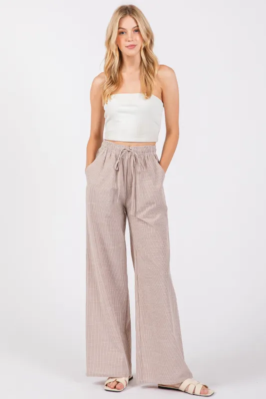 Light Taupe Striped Drawstring Wide Leg Pants sold by Pinkblush