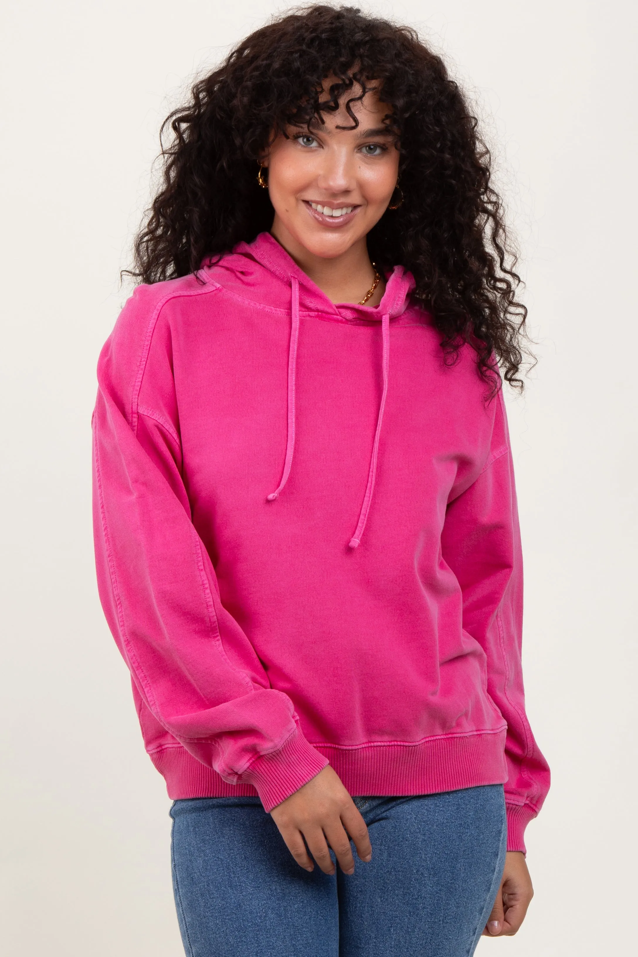 Fuchsia French Terry Hooded Sweatshirt sold by Pinkblush product image thumbnail 2