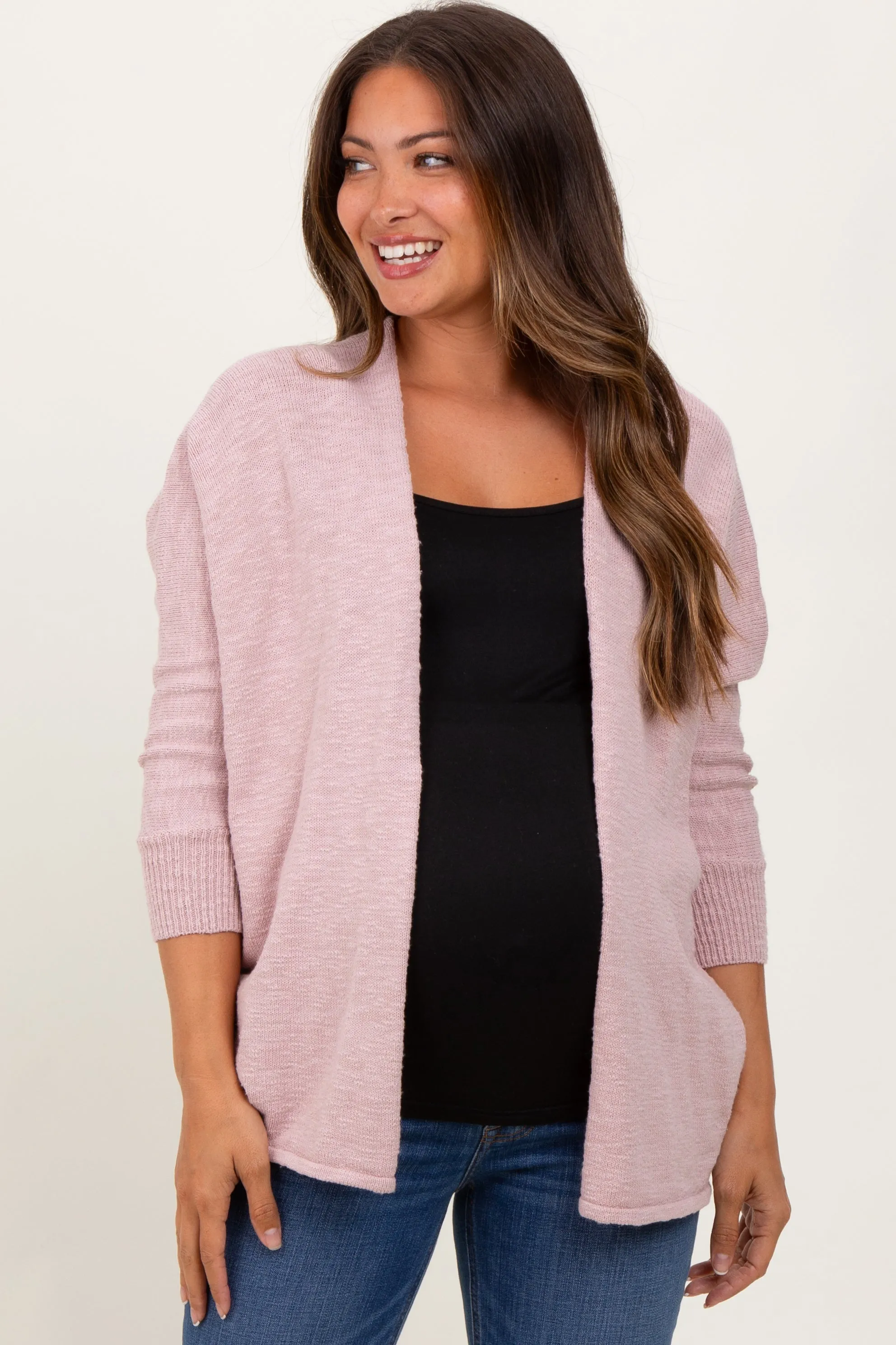 Pink Slub Knit Open Maternity Cardigan sold by Pinkblush