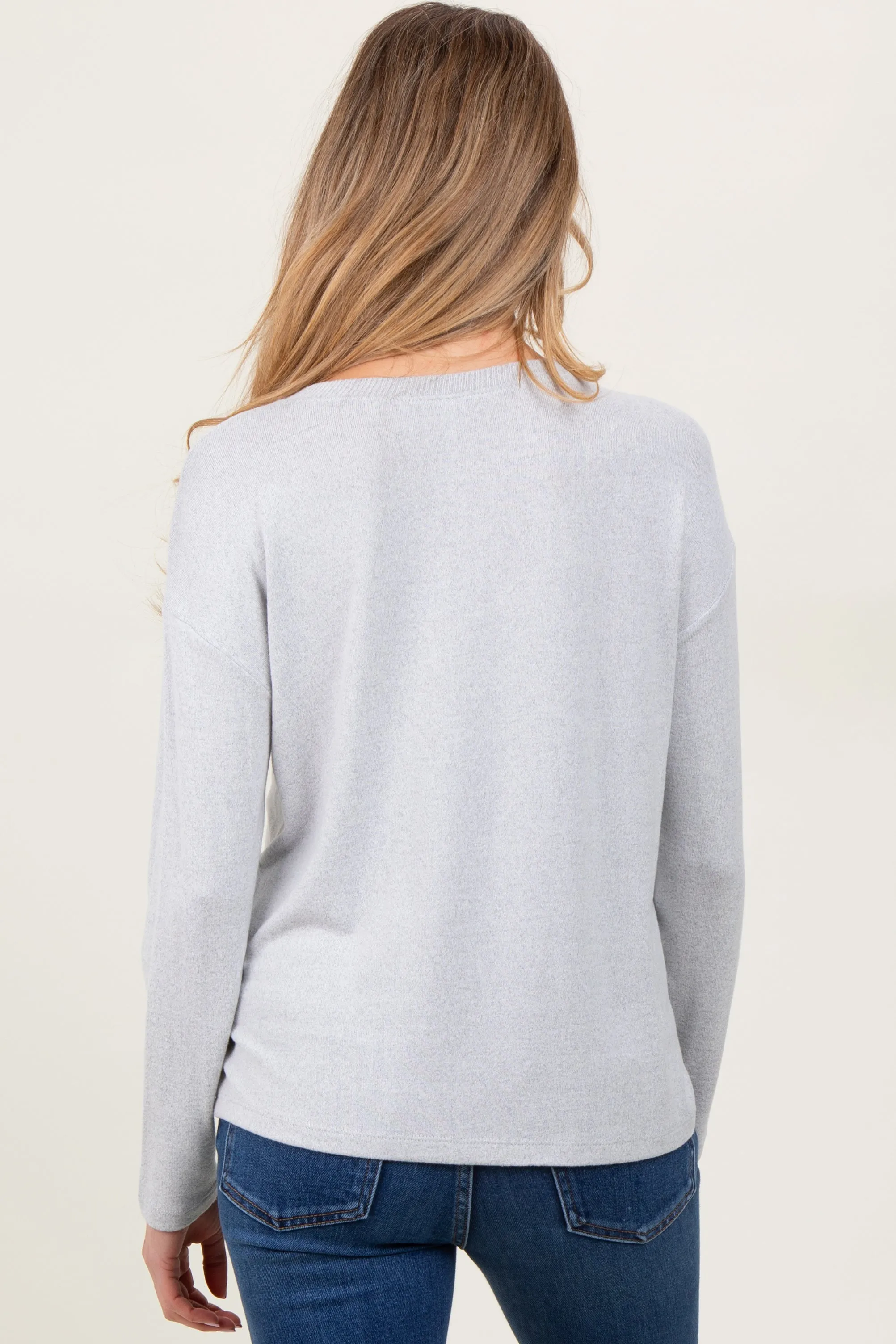 Light Grey Brushed Knit Henley Maternity Top sold by Pinkblush product image thumbnail 4
